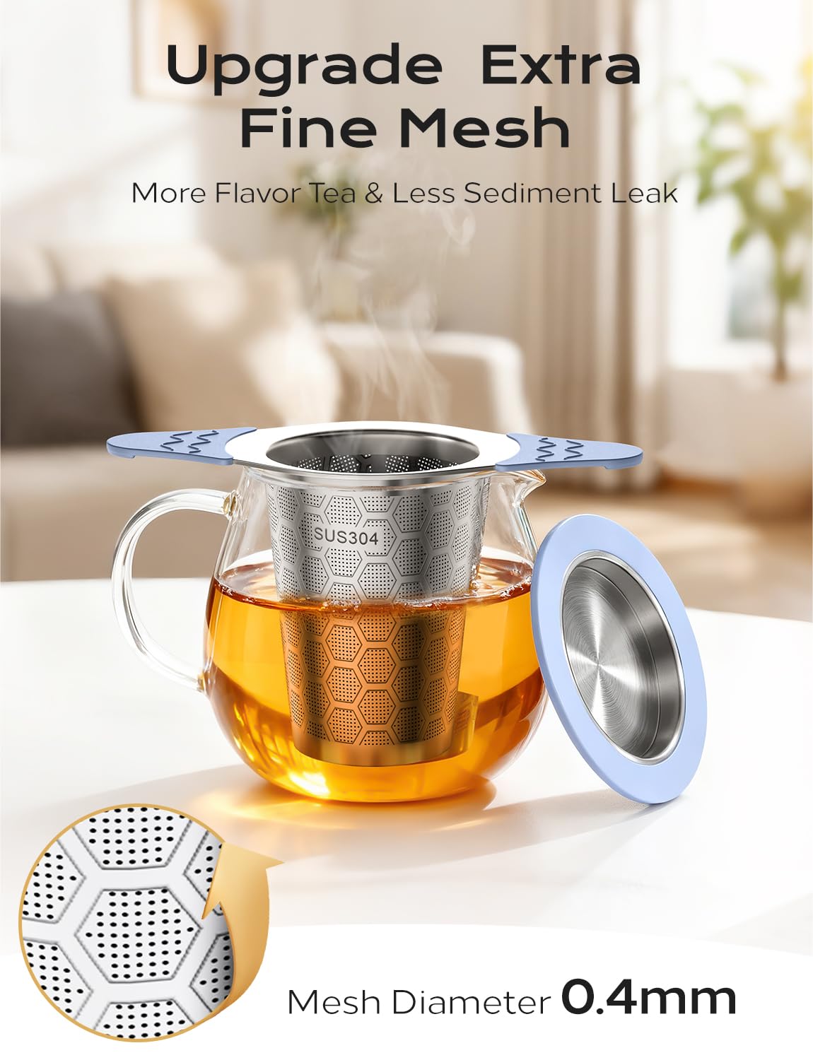 CTIANWXY 2Pcs Large Tea Infuser for Loose Leaf Tea,18/8 Stainless Steel Tea Infuser with Heat Proof Silicone Handles,Extra Fine Mesh Tea Strainers Filter Fine Tea Leaves Effectively,Fits TeaPots/Mugs