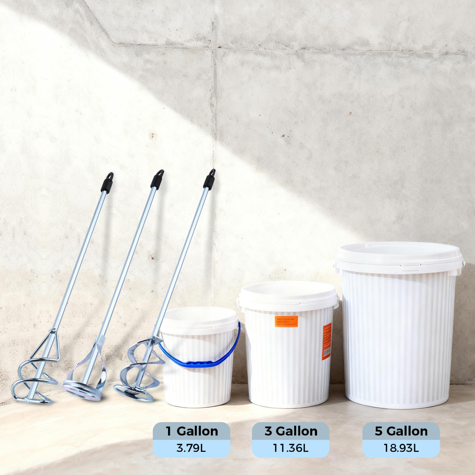 Patioer Paint Mixer Set for Drill, Epoxy Resin Mud Cement Paint Stirrer for 1-5 Gallon Buckets, 15 3/4" Length 5/16" Hex Shaft Zinc Plated Steel Mixer, 3PCS