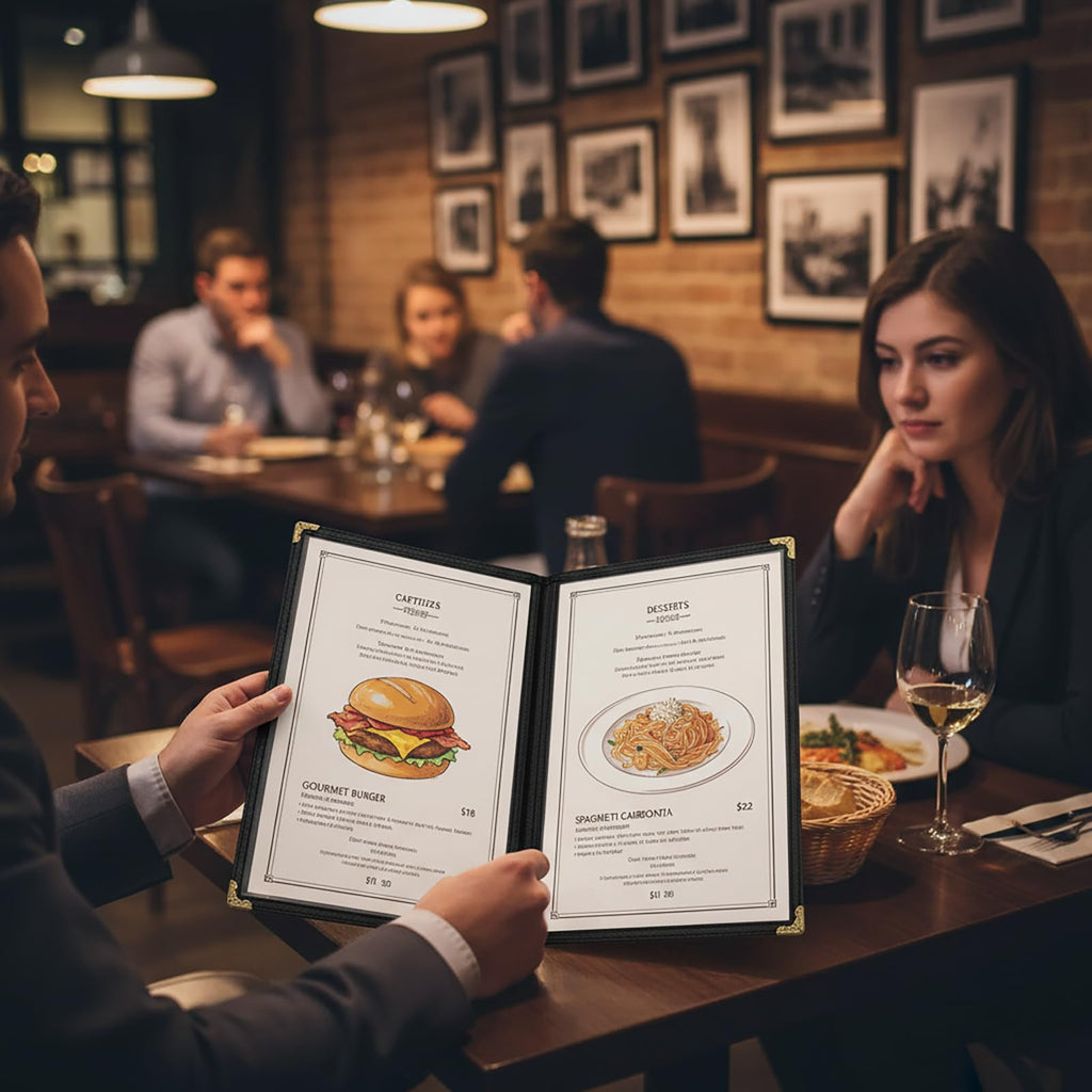 2PCS 8.5 x 11 Inch Menu Covers,4 Page 8 View Transparent Restaurant Menu Covers, Fits A4 Size Paper，Bar Cafe Restaurant Book Black Folder