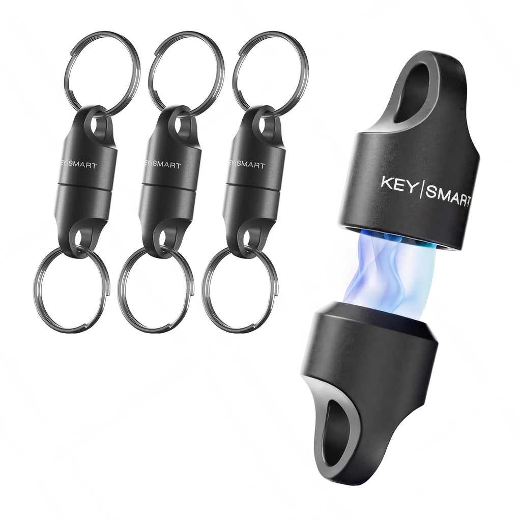 KeySmart MagConnect - Magnetic Quick Release Keychain Connector, Secure Pull-Apart Key Attachment Accessory for Bags, Purse and Belts, Gives You Easy Access to Your Keys, Car Key Fob (3 pack, Black)