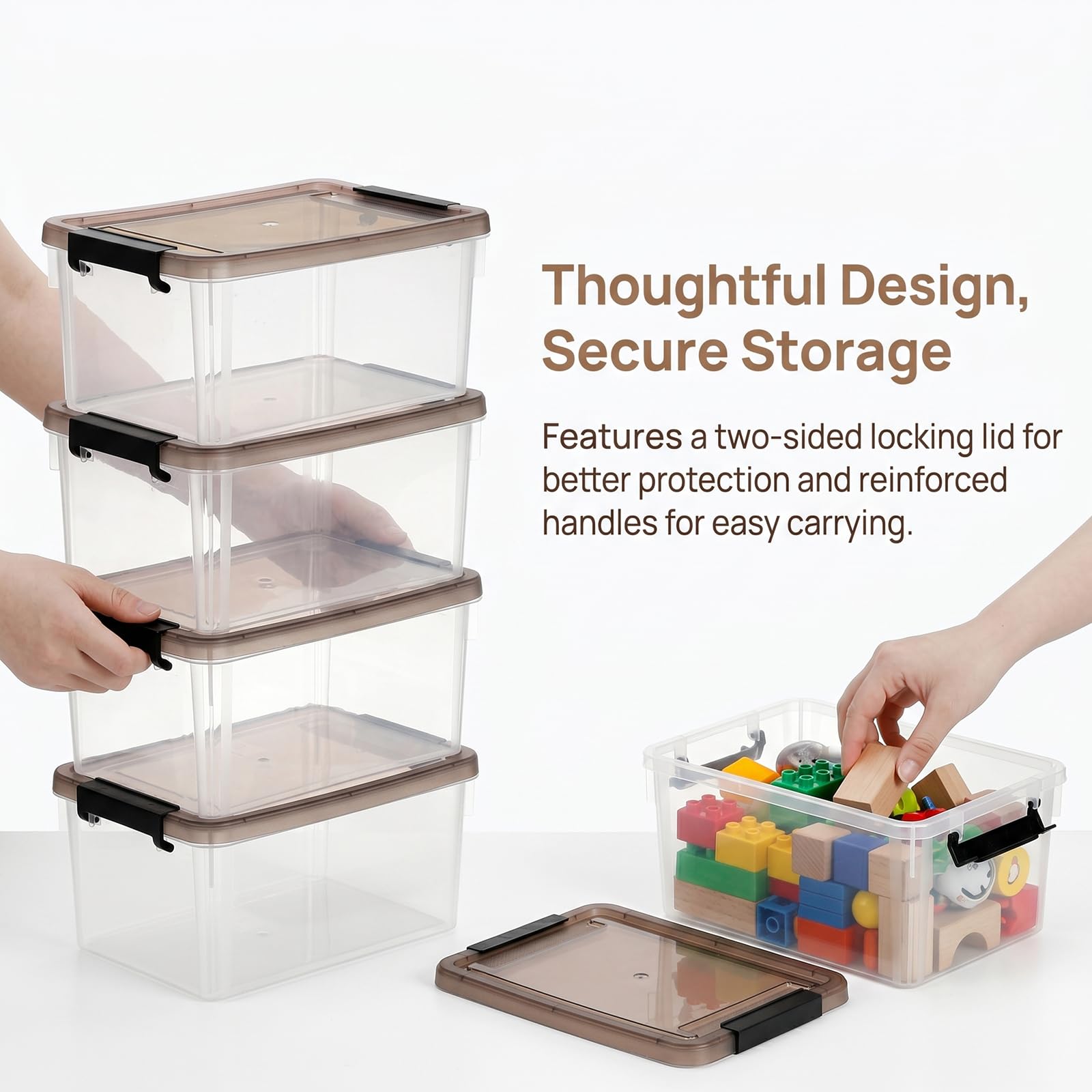 Nicunom 8 Pack 3 L Small Plastic Storage Bins with Lids, 9.1" x 6.7" x 4.1" Clear Storage Box Containers Stackable Latching Box with Lid Storage Containers for Organizing