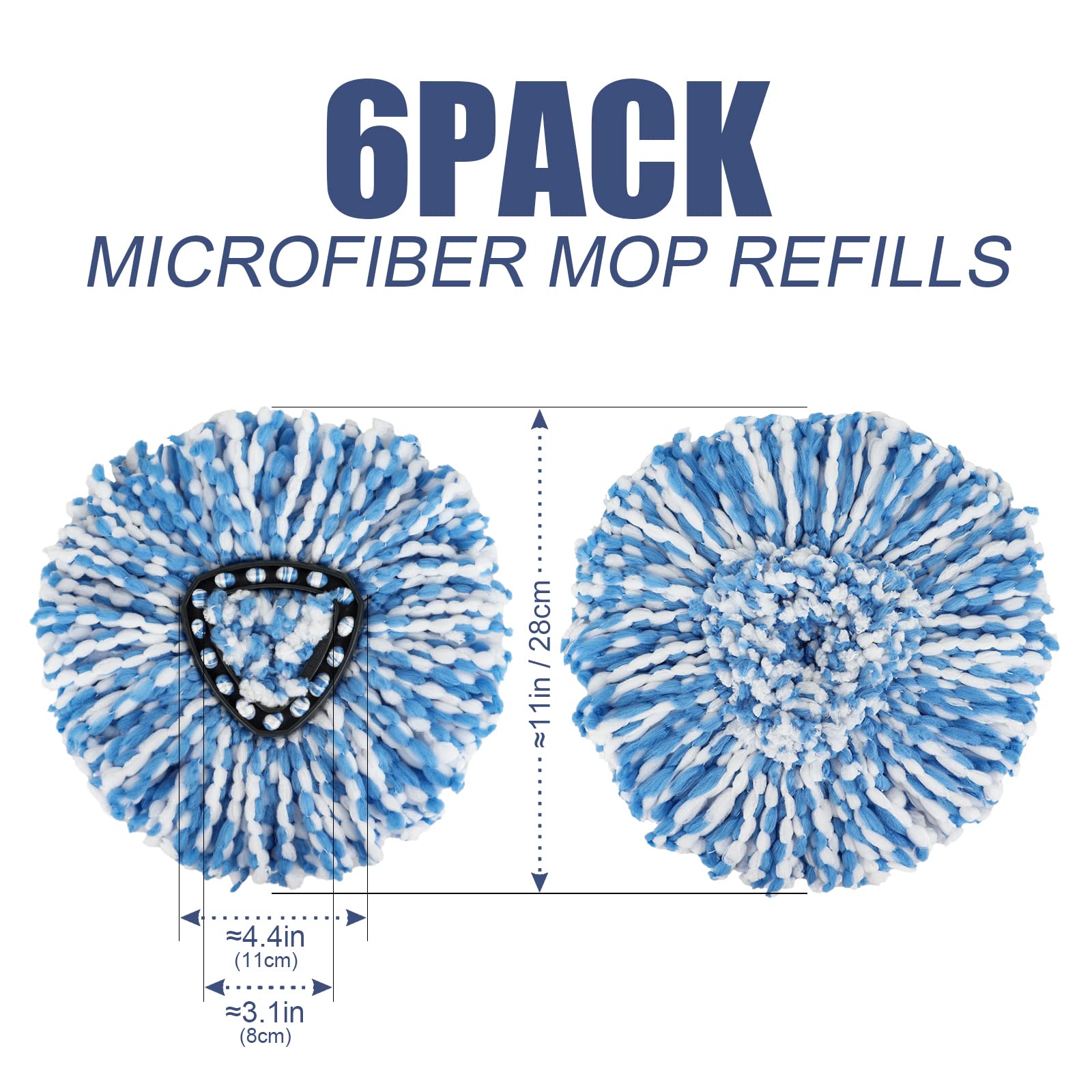 RinseClean Spin Mop Head Refill for Vileda EasyWring 2-Tanks System - Rotating Microfiber Triangle Replacement Pads Washable & Reusable fit All Floor - 6 Cloth