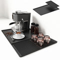 Coffee Maker Mat, Silicone Coffee Mat, 24"x16" Coffee Bar Mat with Detachable Dish Drying Mat, Spill-Proof, Heat-Resistant, Non-Slip, fits Under Coffee Maker & Dish Rack (Black, 24"x16")