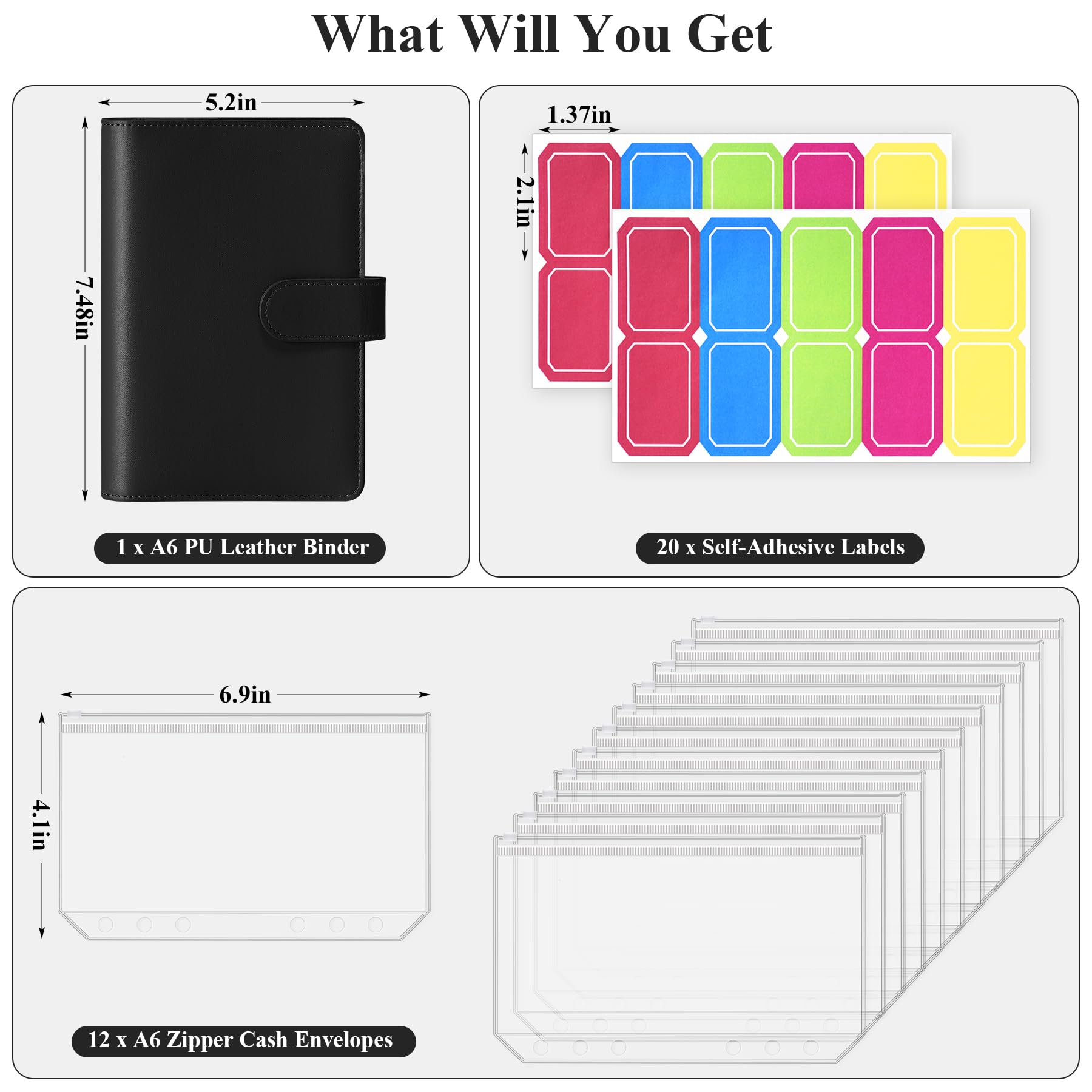 Antner Budget Binder with Zipper Cash Envelopes for Budgeting, A6 Money Saving Organizer, Black