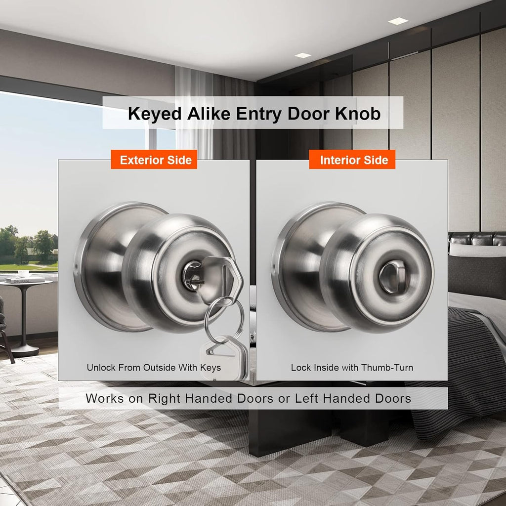 goldenwarm Door Locks for Entry Door Knob Exterior Knob Lock with Key Brushed Nickel Doors Handles with Lock Easy Install Left/Right Open
