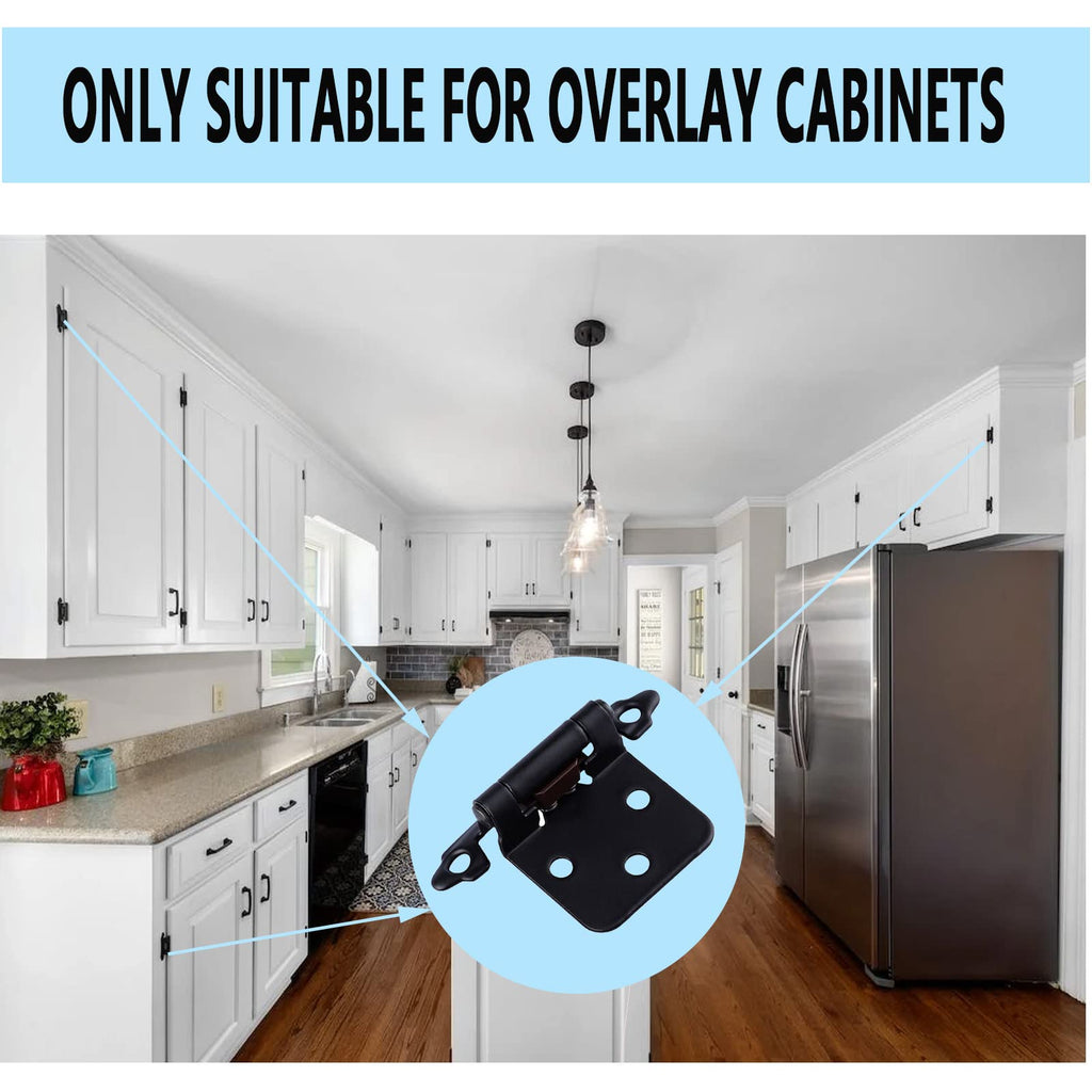 16 Pack Cabinet Hinges for Kitchen Cabinets,1/2" Overlay Cabinet Hinge Self Closing Kitchen Cabinet Door Hinges Black Kitchen Cabinet Door Hinges with Upgraded Screws(8 Pairs)