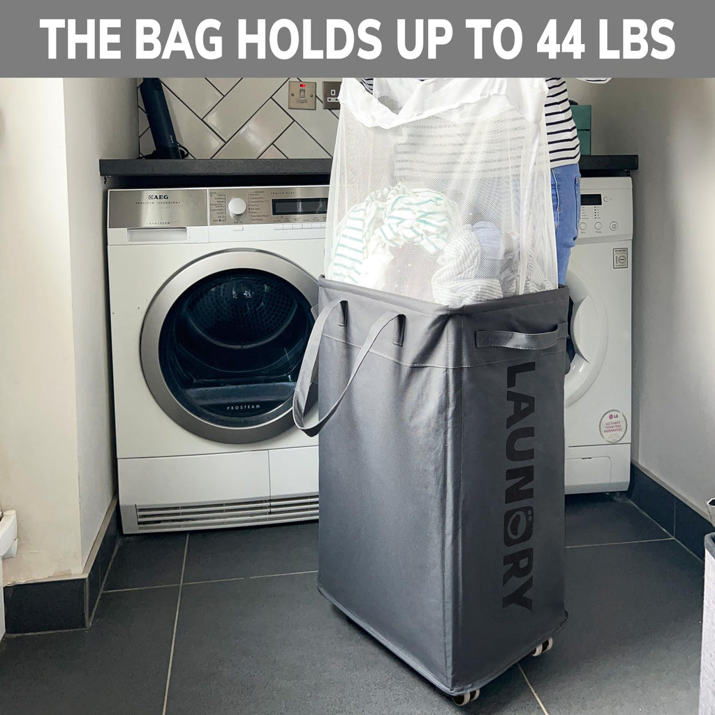 Goodpick 75L Large Laundry Hamper, Dorm Room Essentials, Laundry Basket with Wheels, Clothes Hamper with Removable Wash Bag for Bathroom, Grey