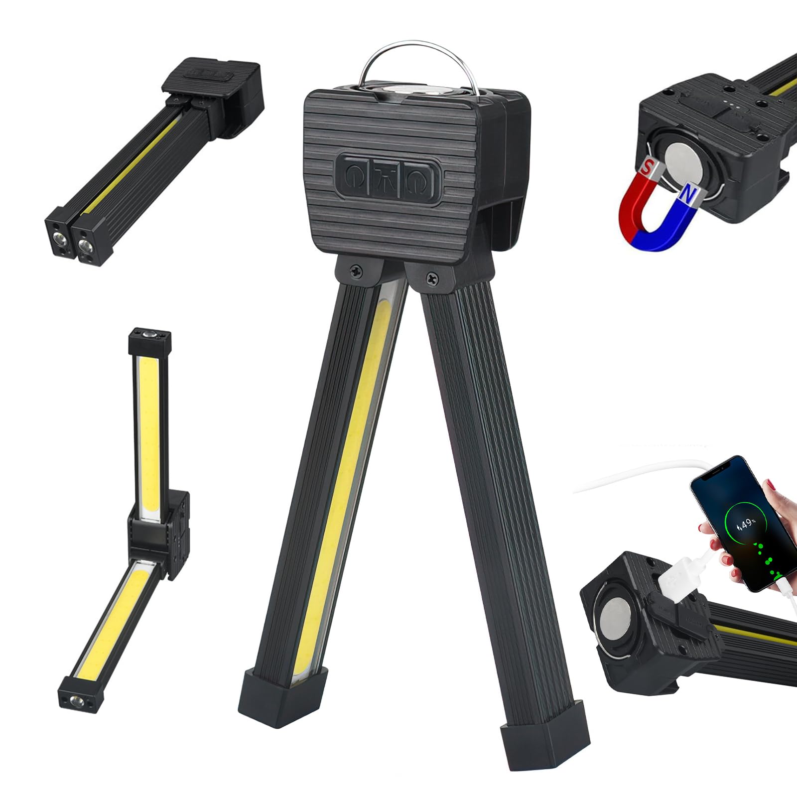 Gym Lamp for Posing, 180° Adjustable Handheld Folding LED Posing Lamp, Portable Magnetic Work Lights Flashlight with Hang Hook, 7-Level Dimming and 4 Light Modes, for Gyms, Workbenches, Camping Tents