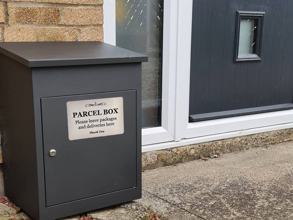 Parcel Box Sign - Metal | Aluminium with Adhesive Backing | Notice for Deliveries, Packages, Post, Mailman | Information Sign | Don't Loose Your Parcel Ever Again