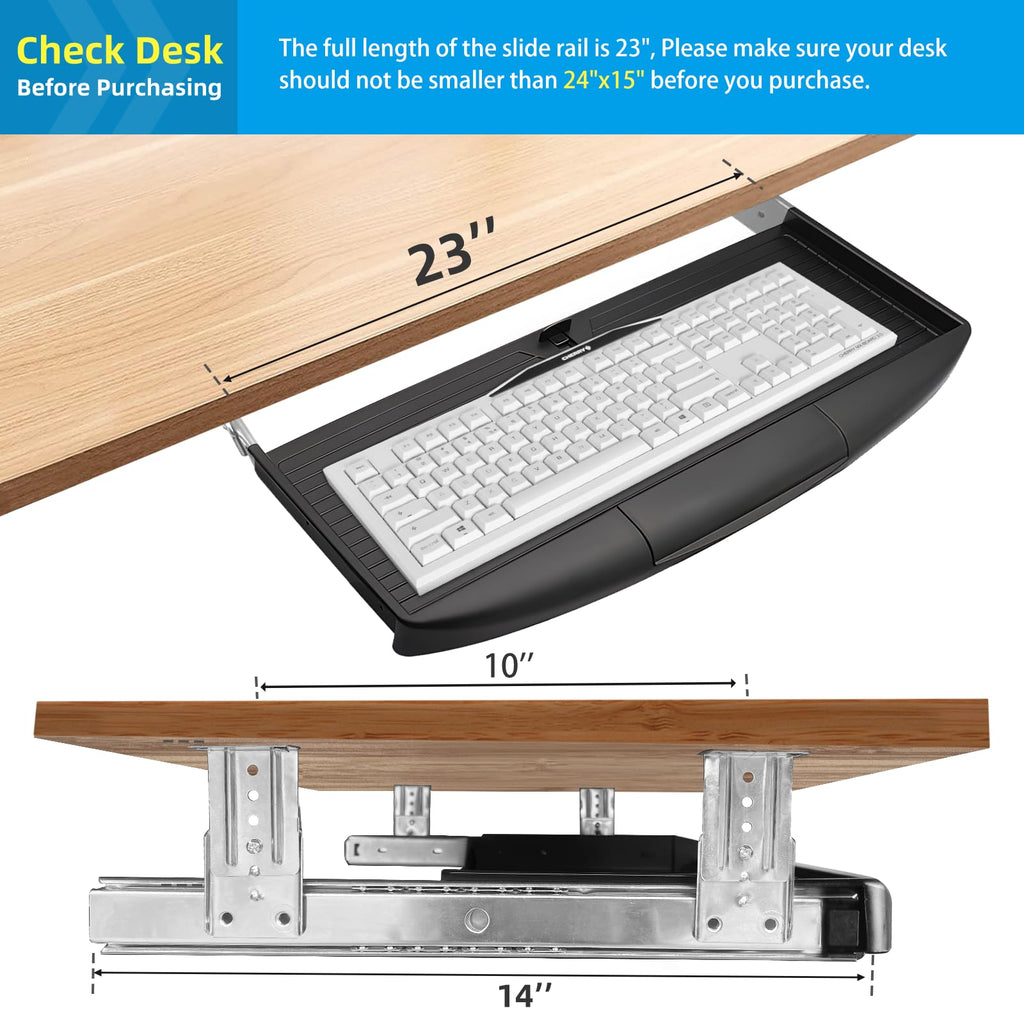 22"Wx11"D Under Desk Keyboard Tray Slide Out, Pull Out Keyboard Tray for Desk, Keyboard Holder Under Desk,Sturdy Keyboard Shelf Under Desk, Black Keyboard Drawer Desk Extender