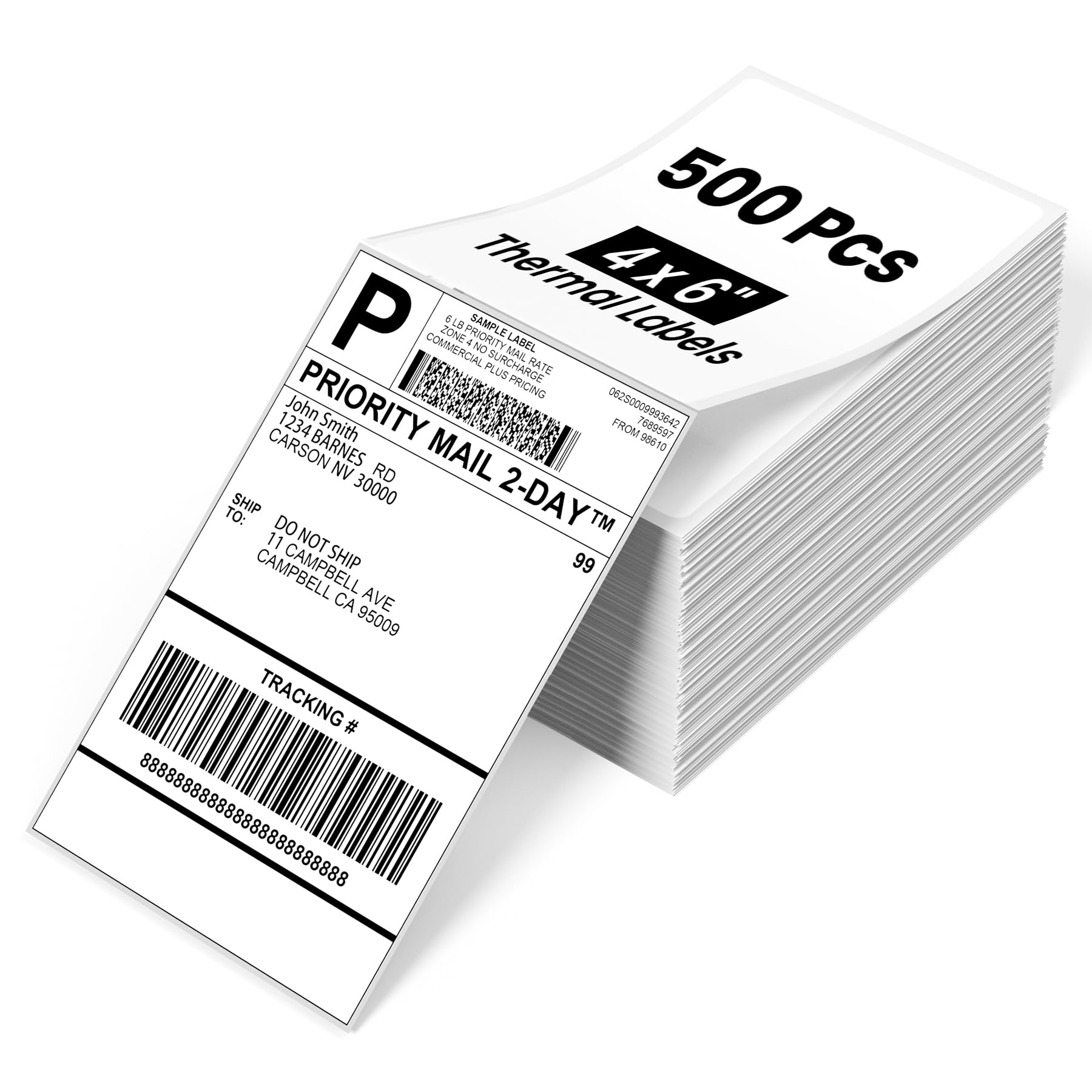 Phomemo 4x6 Thermal Label Printer Paper - 500 PCS White 4"x6" Fan-Fold Labels Shipping Supplies Labels - Water/Oilproof Label Stickers - Permanent Adhesive Thermal Shipping Label for Shipping Packages