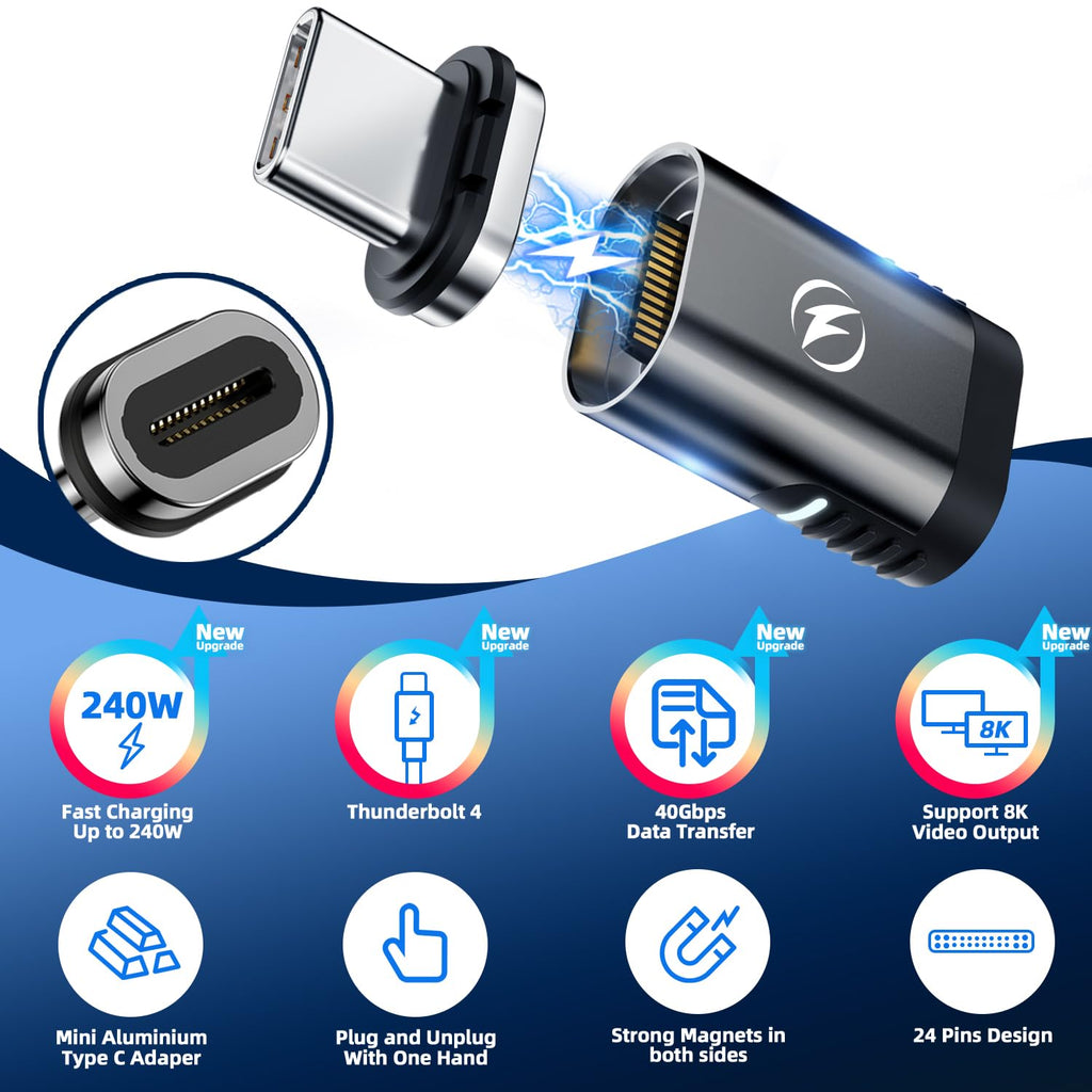 DuHeSin USB C Magnetic Adapter 240W, (2 Pack) Magnetic USB C Adapter 24 Pin Straight with USB4 40Gbps 8K 60Hz Video for iPhone 15/16 Series, Thunderbolt 3/4, MacBook Pro/Air and More Type C Devices