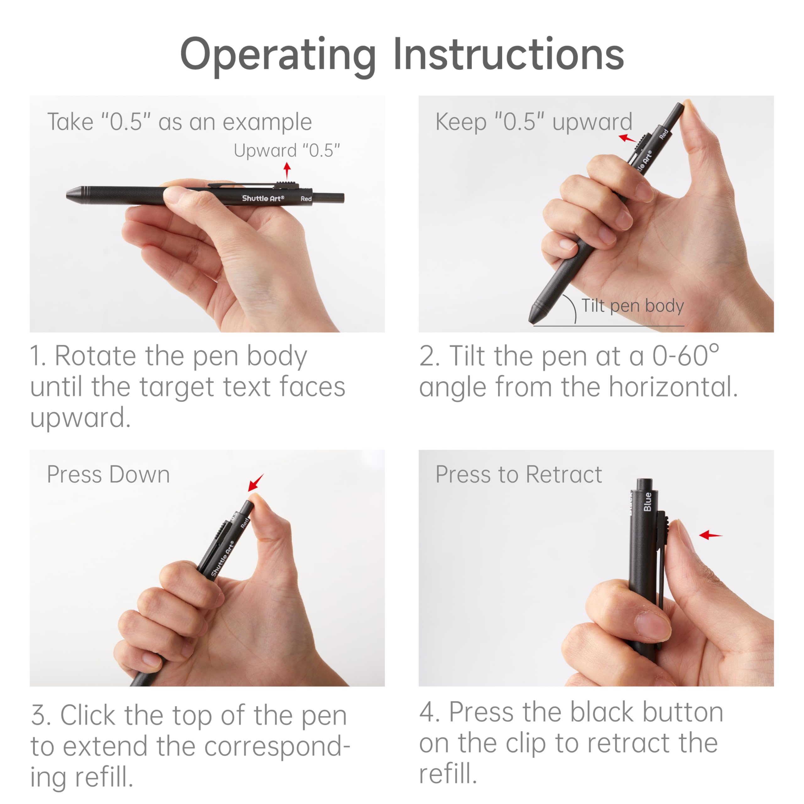 Shuttle Art 4 in 1 Multicolor Pen, 2 Pack Retractable Ballpoint Pens with 1.0mm Black Blue Red Ink and 0.5mm Mechanical Pencil, Multifunction Pens Gift Set for Writing Note Taking School Office Home