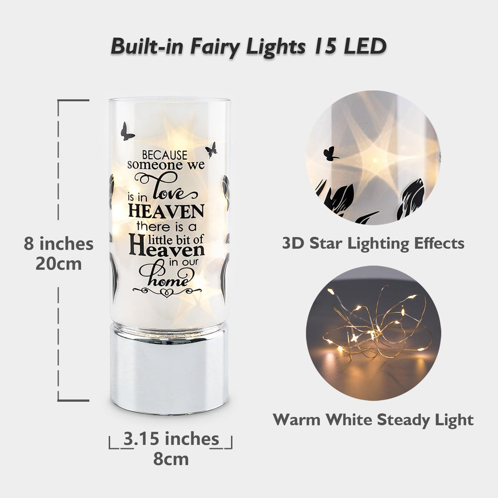 Rhytsing Memorial Gift - Battery Operated Flameless Candle with Timer Function, Glass Cylinder Lantern with Fairy Lights, Expressing Sympathy for the Loss of Someone We Loved - D3.15 x H8 inches