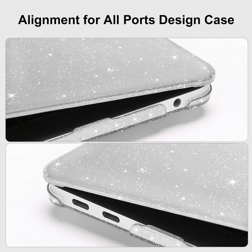 MOSISO Compatible with MacBook Air 13 inch Case 2022 2021 2020 2019 2018 A2337 M1 A2179 A1932, Glitter Plastic Hard Shell&Keyboard Cover&Screen Film&Storage Bag for MacBook Air 13 inch, Transparent