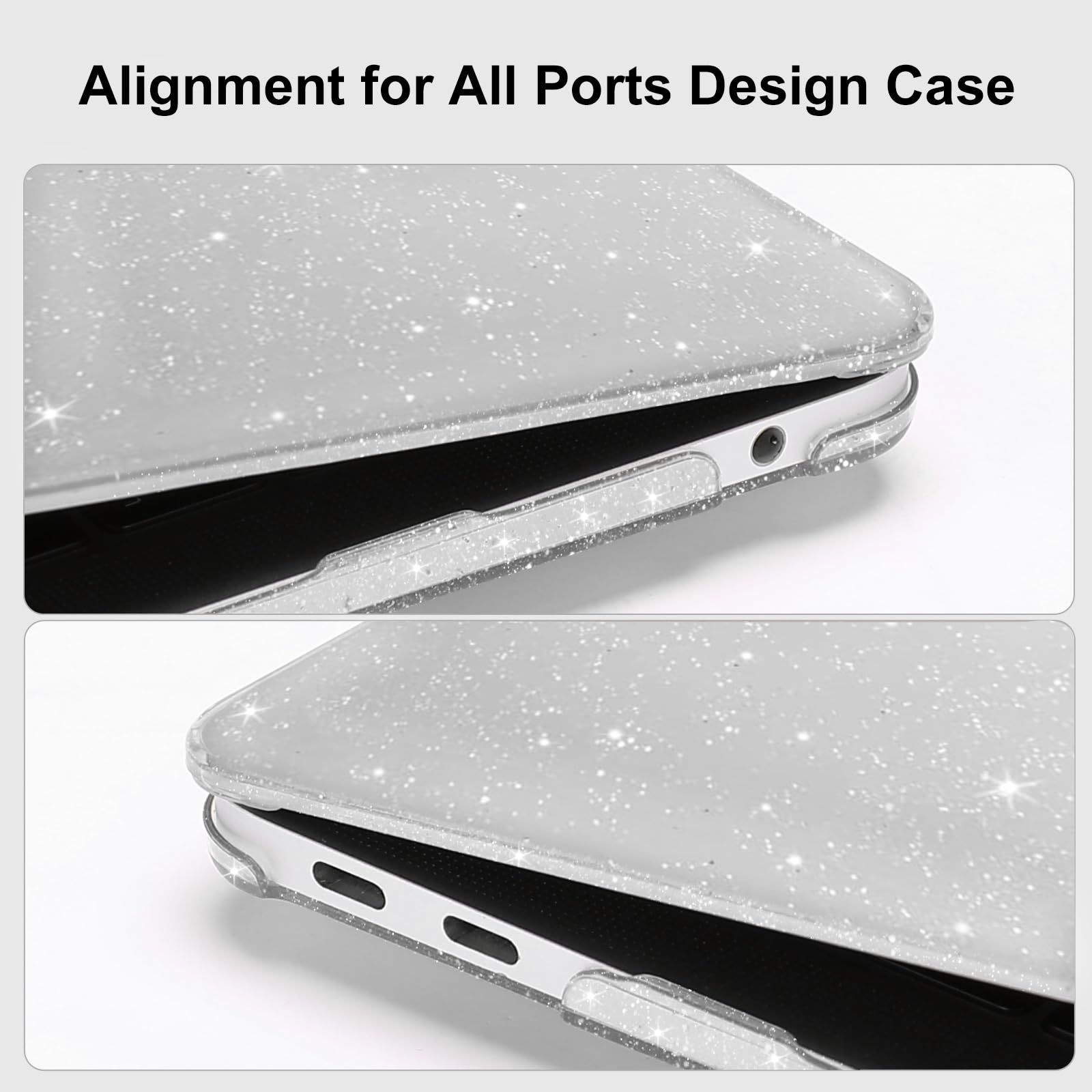 MOSISO Compatible with MacBook Air 13 inch Case 2022 2021 2020 2019 2018 A2337 M1 A2179 A1932, Glitter Plastic Hard Shell&Keyboard Cover&Screen Film&Storage Bag for MacBook Air 13 inch, Transparent