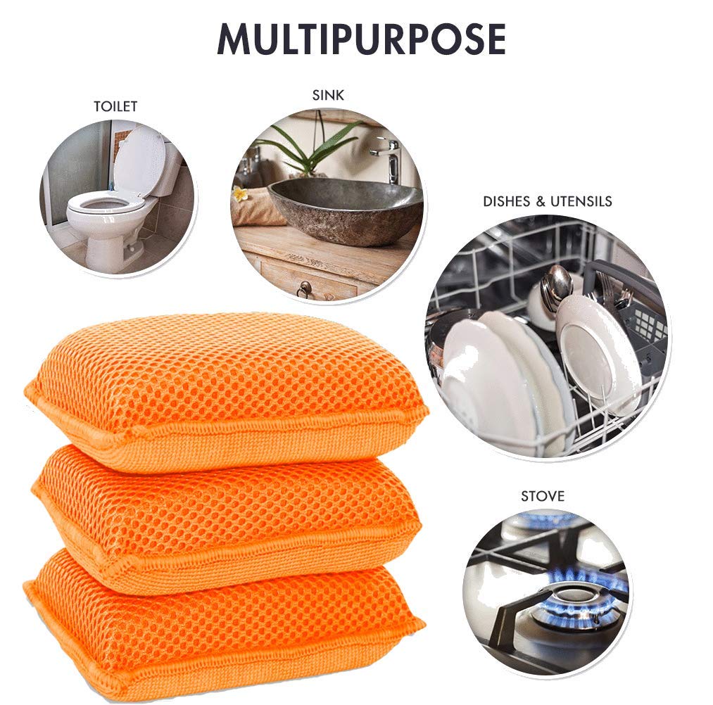 Commercial Miracle Microfiber Kitchen Sponge by Scrub-It - Large - Non-Scratch Heavy Duty Dishwashing Cleaning sponges- Machine Washable- (Orange, 6 Pack)
