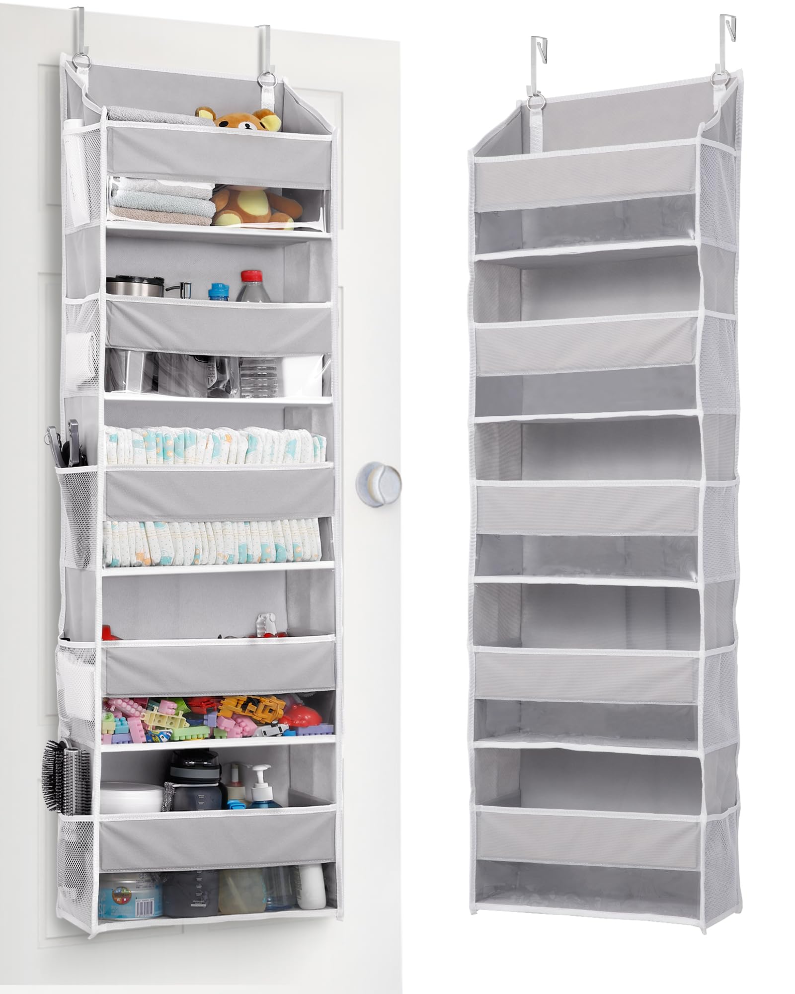 ULG 1-Pack Over Door Organizer with 5 Large Pockets 10 Mesh Side Pockets, 44 lbs Weight Capacity Hanging Storage Organizer with Clear Window for Bedroom Bathroom Kitchen, Toys, Shoes, Diapers
