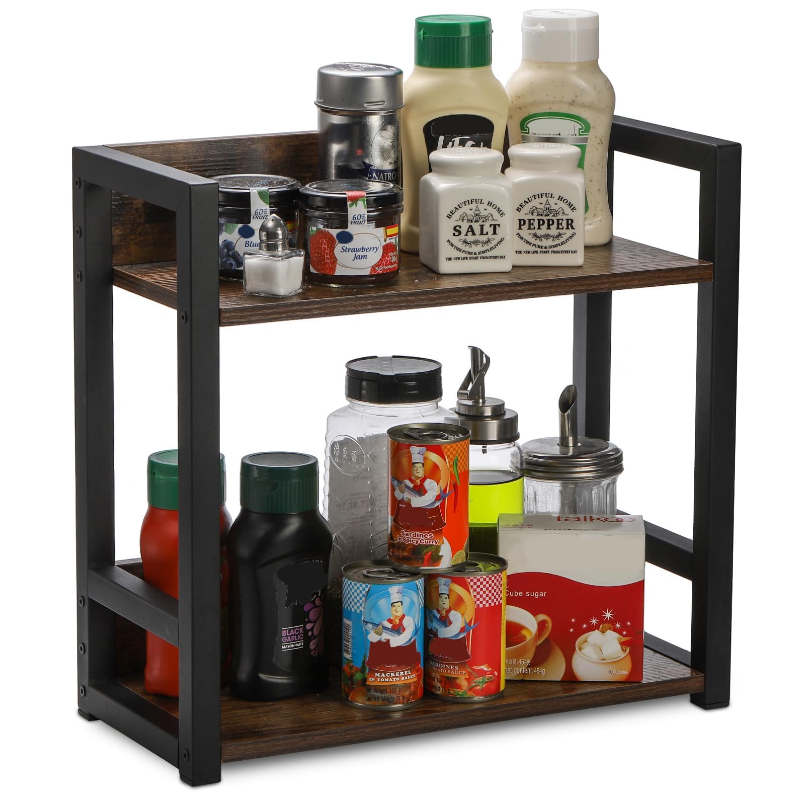 Youeon Wooden Coffee Bar Organizer 15.7x7x15.2 in, 2 Tier Kitchen Countertop Organizer for Coffee Bar Accessories, Wooden Shelf for Spice Jars, Condiment, Syrup Bottles, Kitchen, Office