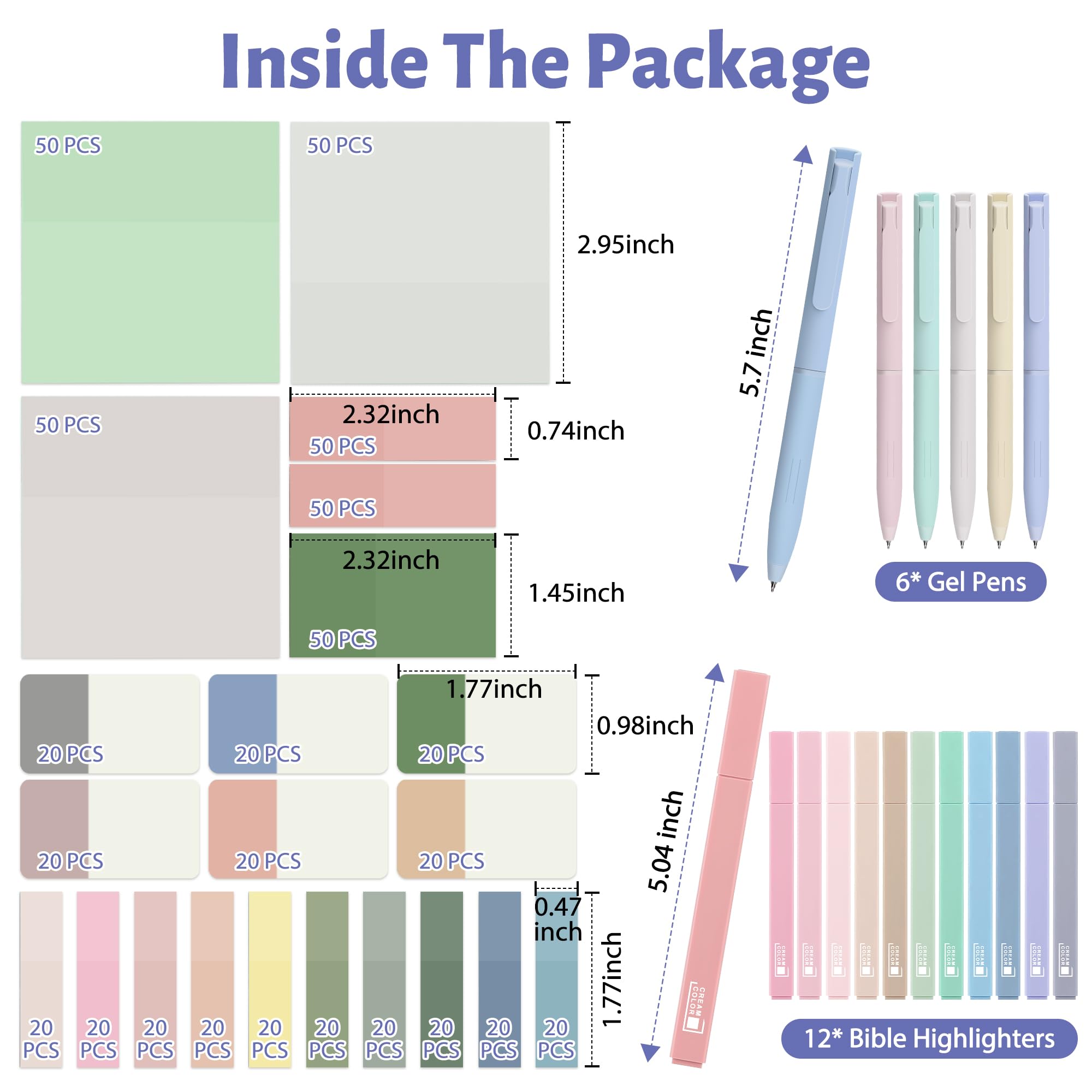 DazSpirit 12 Pastel No Bleed Bible Highlighters and 6 Gel Pens with 620 Sheets Transparent Sticky Notes, Bible Journaling Kit, Aesthetic Colored Labels for School Office Annotating Books Supplies