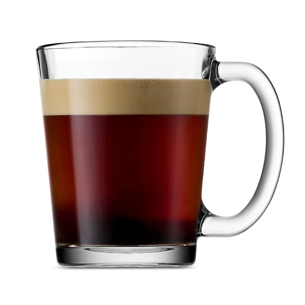 Godinger Coffee Mugs, Italian Made Glass Coffee Mug with Handle, Hot Beverage Tea Cups, Glass Cups, Drinking Glasses - 10oz., Set of 4