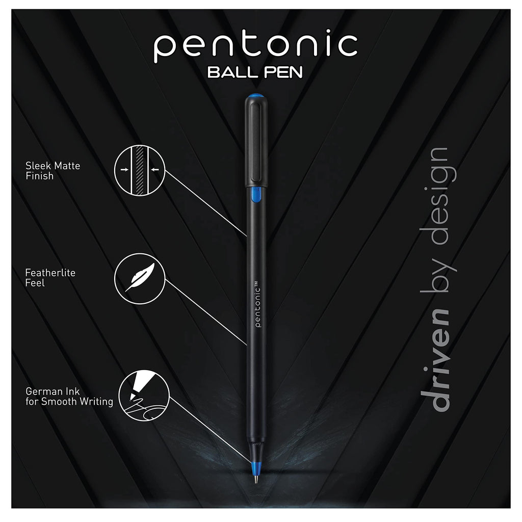 Pentonic Ballpoint Pens in Pen Organizer, 50-Pack, Black Ink, 1.0mm Medium Point, Smooth Writing for Journaling, Office & School, Smear-Resistant Ink, Bulk Pen Set with Holder