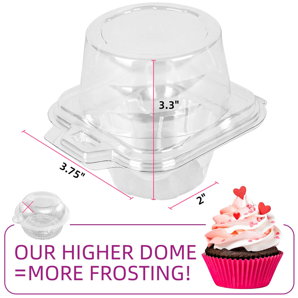 LotFancy Individual Cupcake Containers, 100 Pcs Plastic Clear Cupcake Boxes, Disposable Single Cupcake Holders with Dome Lid, Stackable Muffin Carrier for Wedding Baby Shower
