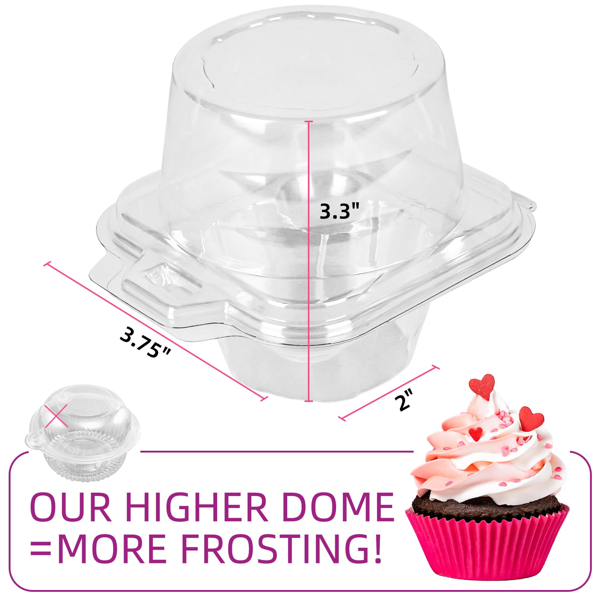 LotFancy Individual Cupcake Containers, 100 Pcs Plastic Clear Cupcake Boxes, Disposable Single Cupcake Holders with Dome Lid, Stackable Muffin Carrier for Wedding Baby Shower