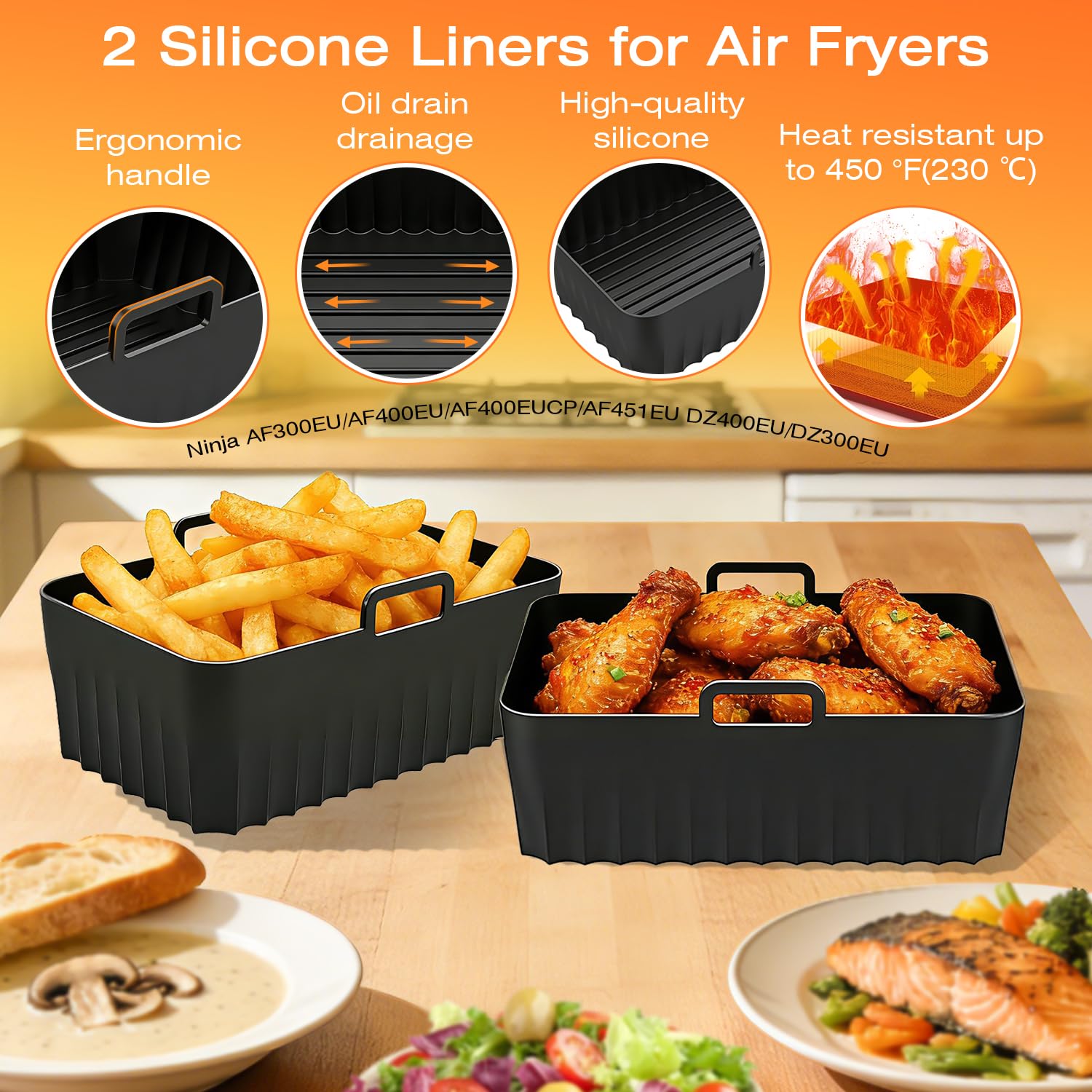 16 PCS Hot Air Fryer Accessories - Air Fryer Accessories Set for Ninja Foodi Max Dual Zone AF400EU/AF300EU, AF400EUCP, DZ400EU, 7.6L - 9.5L | BPA-Free, Dishwasher Safe, Reusable