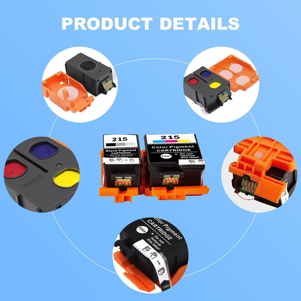 215 Ink Cartridges Remanufactured for T215 Ink Cartridges Compatible with WF-100 WF-110 Printer (3 Black, 2 Tri-Color, 5-Pack)