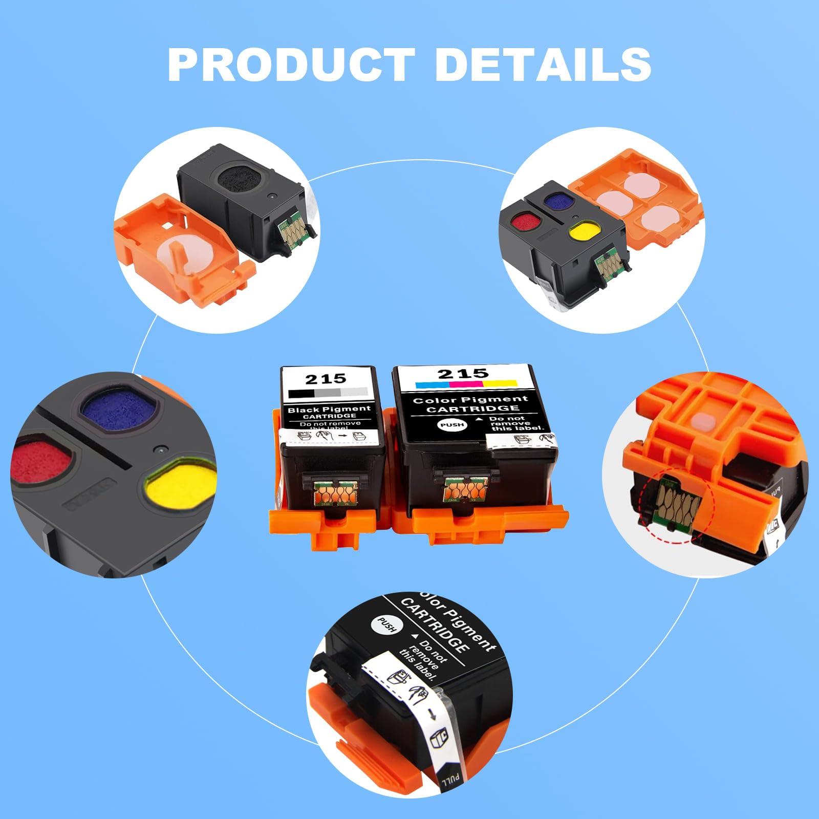 215 Ink Cartridges Remanufactured for T215 Ink Cartridges Compatible with WF-100 WF-110 Printer (3 Black, 2 Tri-Color, 5-Pack)