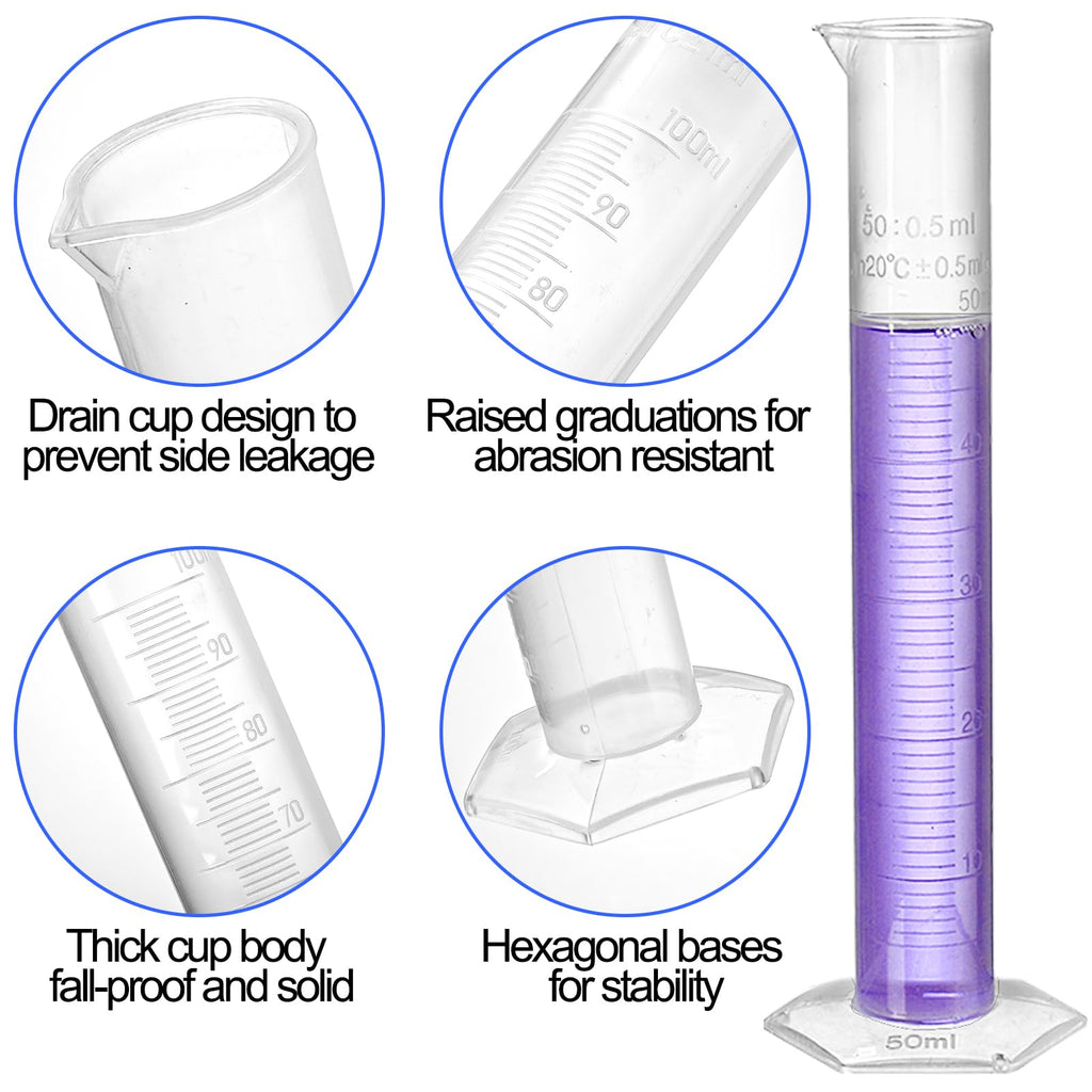 Bekith 18 Pack Plastic Clear Graduated Cylinders and Measuring Beakers Set, 10ml, 25ml, 50ml, 100ml Cylinders with 50ml, 100ml, 250ml, 500ml, 1000ml Beakers
