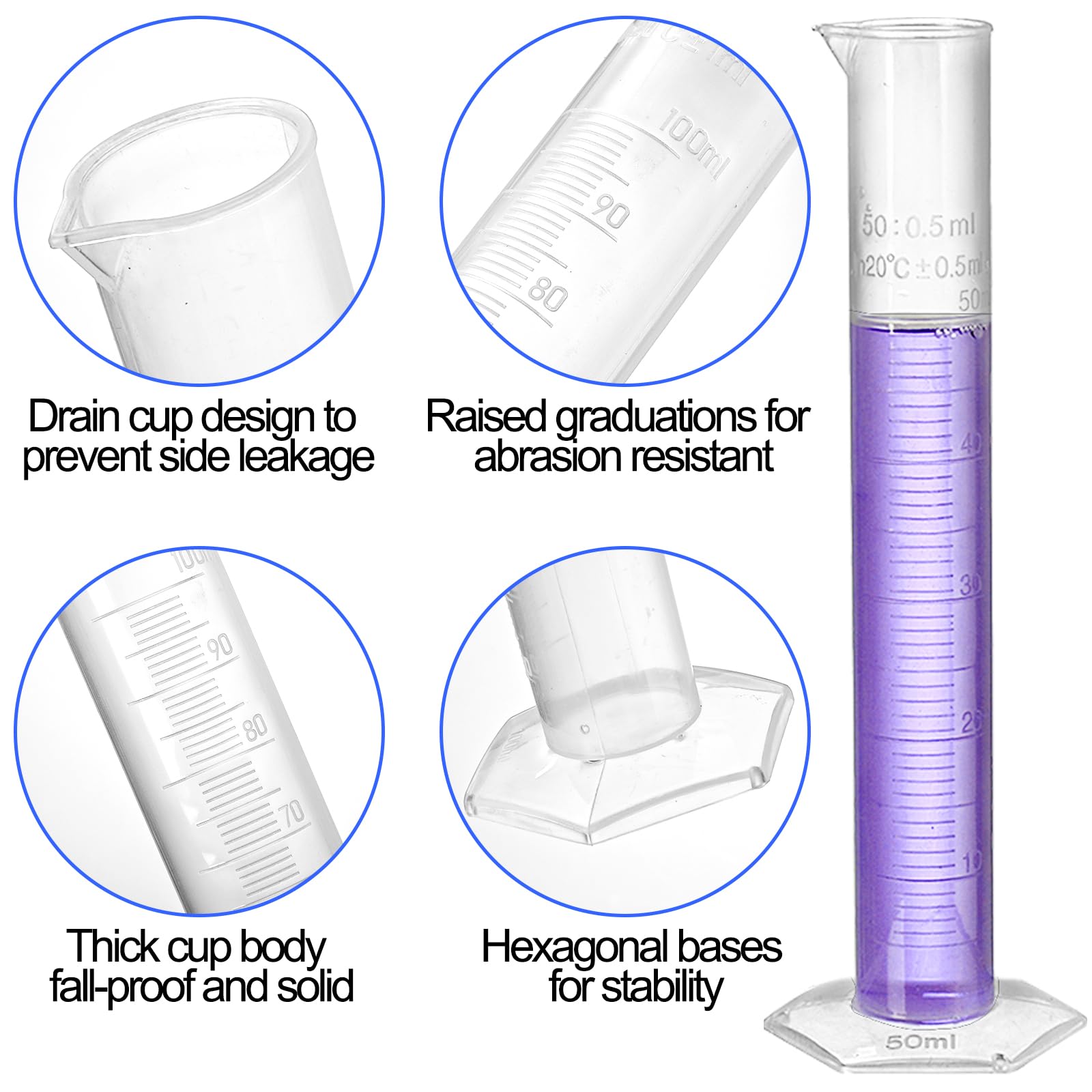 Bekith 18 Pack Plastic Clear Graduated Cylinders and Measuring Beakers Set, 10ml, 25ml, 50ml, 100ml Cylinders with 50ml, 100ml, 250ml, 500ml, 1000ml Beakers