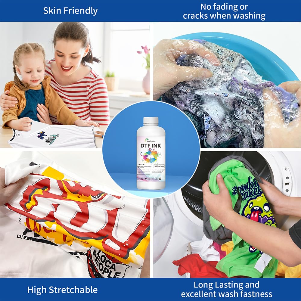 Welacer DTF Ink White 500ml - Premium Heat Transfer Ink Conversion Kit Refill for I3200, XP600, R1390,L1800, ET2800 ET8500 R2400, L800, 1430, P400, P800, XP-15000 All DTF Printers,for DTF Film
