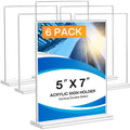 6 Pack 5 x 7" Acrylic Sign Holder, Double Sided Clear Display Sign, T Shape Vertical Display Table Signs Stand for Office Business Restaurant Menu Wedding Party Store Exhibition Display Stand