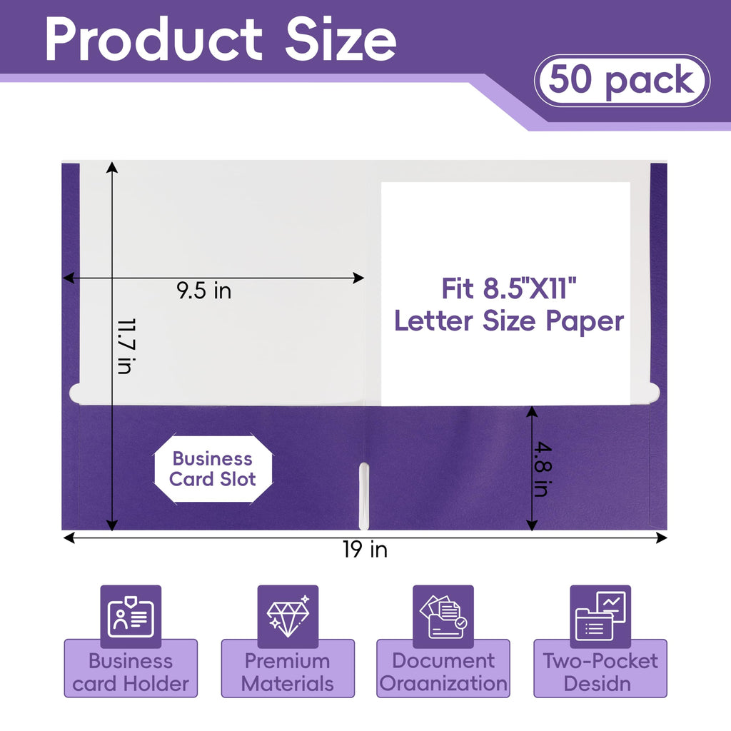 50 Packs Purple Two Pocket Folders,File Folder Letter Size,8.5x11Inches File Folders for Office,School and Home,Organizer File Folder