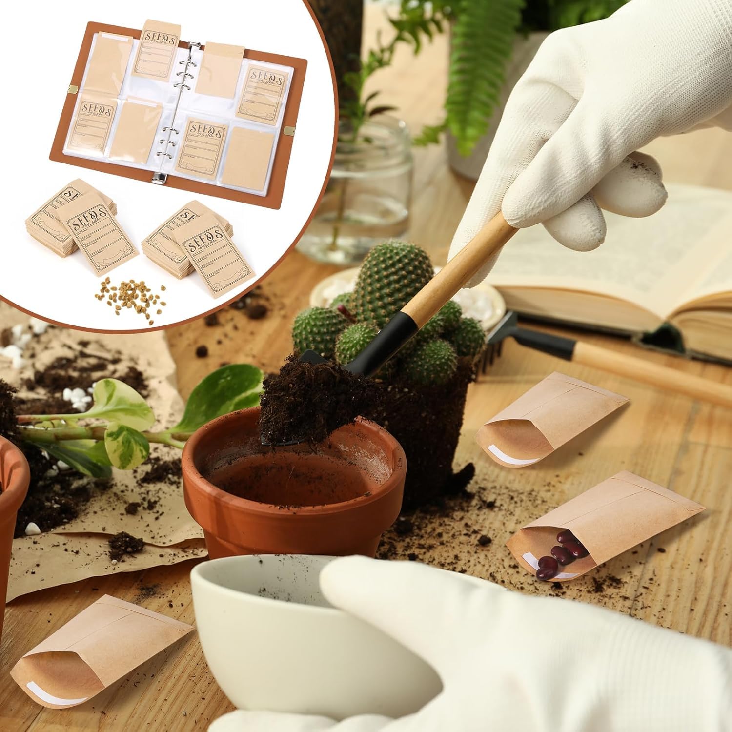 150Pcs Seed Packets Envelopes, Seed Storage Organizer Binder with Resealable Self Sealing Seed Saving Envelopes Garden Seed Storage Envelope for Vegetable (Brown)