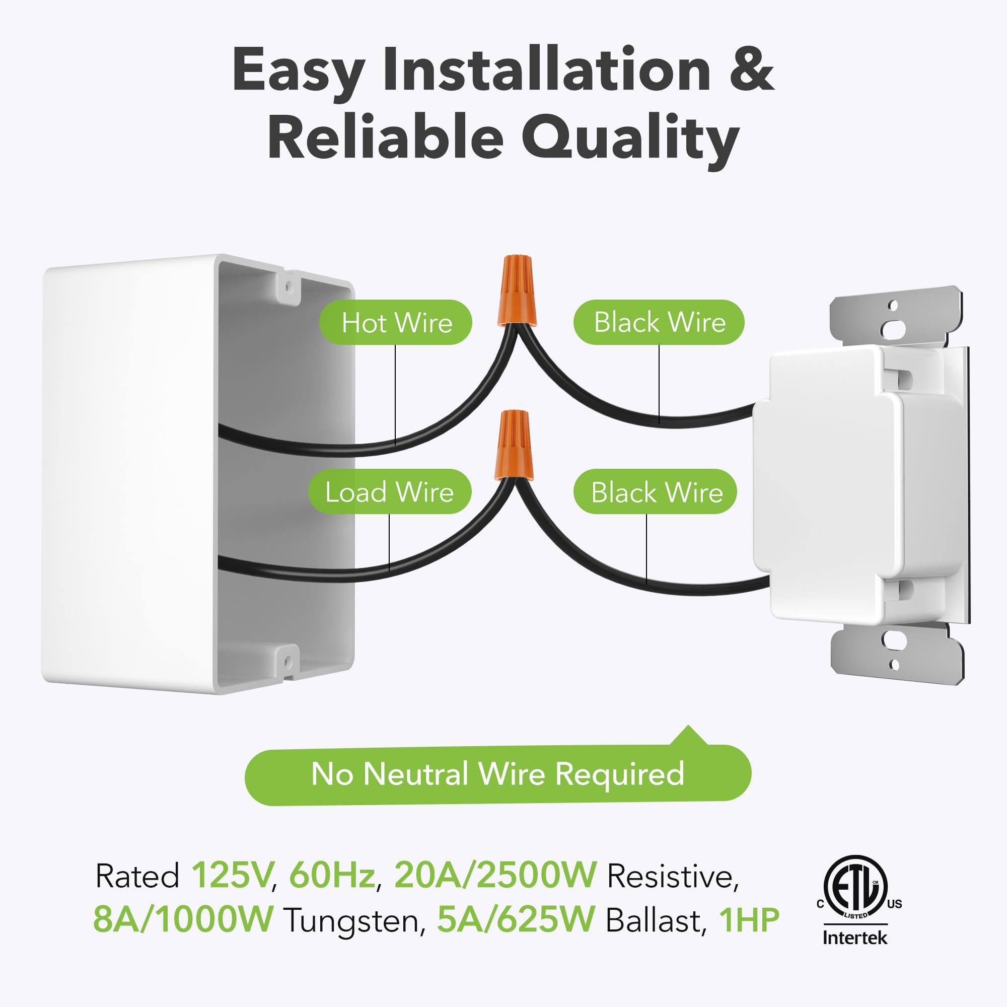 BN-LINK Heavy Duty 60-Minute in-Wall Spring Wound Countdown Timer Switch for Lights, Mechanical Switch Timer for Bathroom Exhaust Fan, No Neutral Wire Required, 2 Wall Plate(White and Silver Metallic)