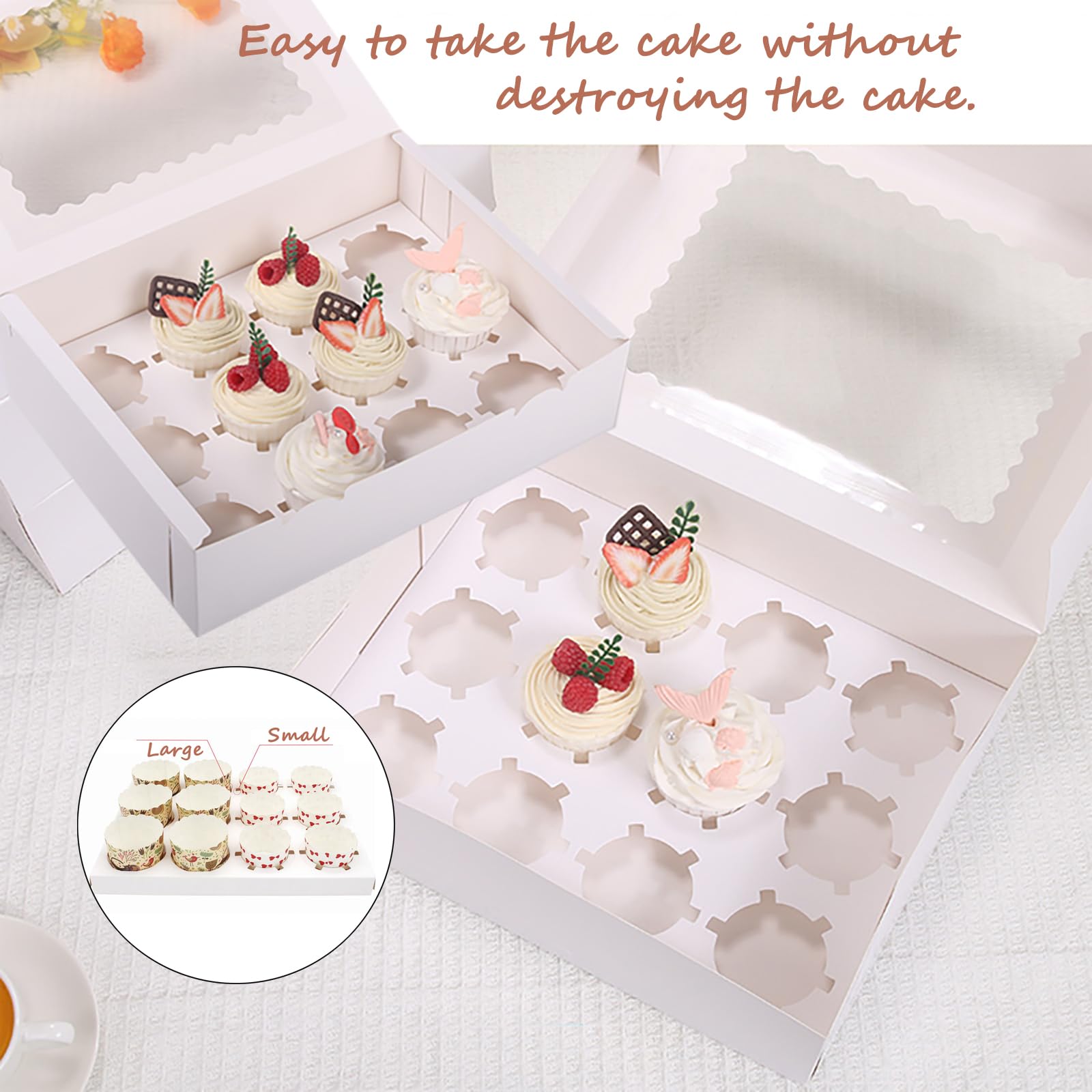 20 Pack Cupcake Boxes Cupcakes Carrier 12 Cupcake Containers,12 Cupcake Boxes with Window,Food Grade Cupcake Holders Bakery Carrier Boxes for Cupcakes,Muffins,Pastries (White,12.8" x 10" x 3.5")