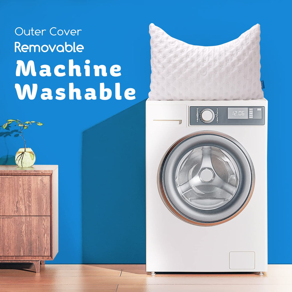 Cooling Side Sleeper Pillow for Neck and Shoulder, Luxury Shredded Memory Foam Curved Bed Pillows for Sleeping Set of 1- Adjustable Queen Size- Washable Cover Crescent White