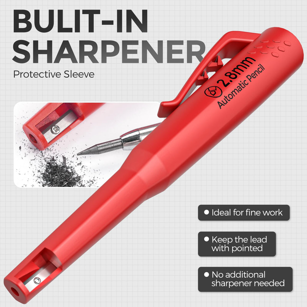 Nicpro CP3000 3 Pack Carpenter Pencil with Sharpener, Mechanical Carpenter Pencils with 57 Refills, Construction Pencil Heavy Duty Woodworking Pencils for Architect Marking (Red, Black, Yellow)