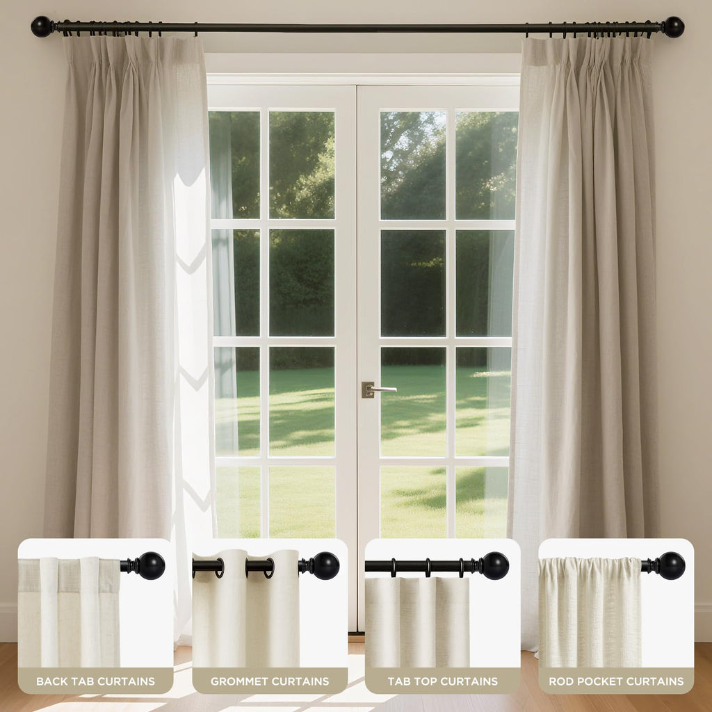 Joydeco Curtain Rod 32 to 88 Inch, 1 Inch Heavy Duty Adjustable Black Drapery Rod with Brackets, Easy Install for Living Room, Bedroom & Kitchen