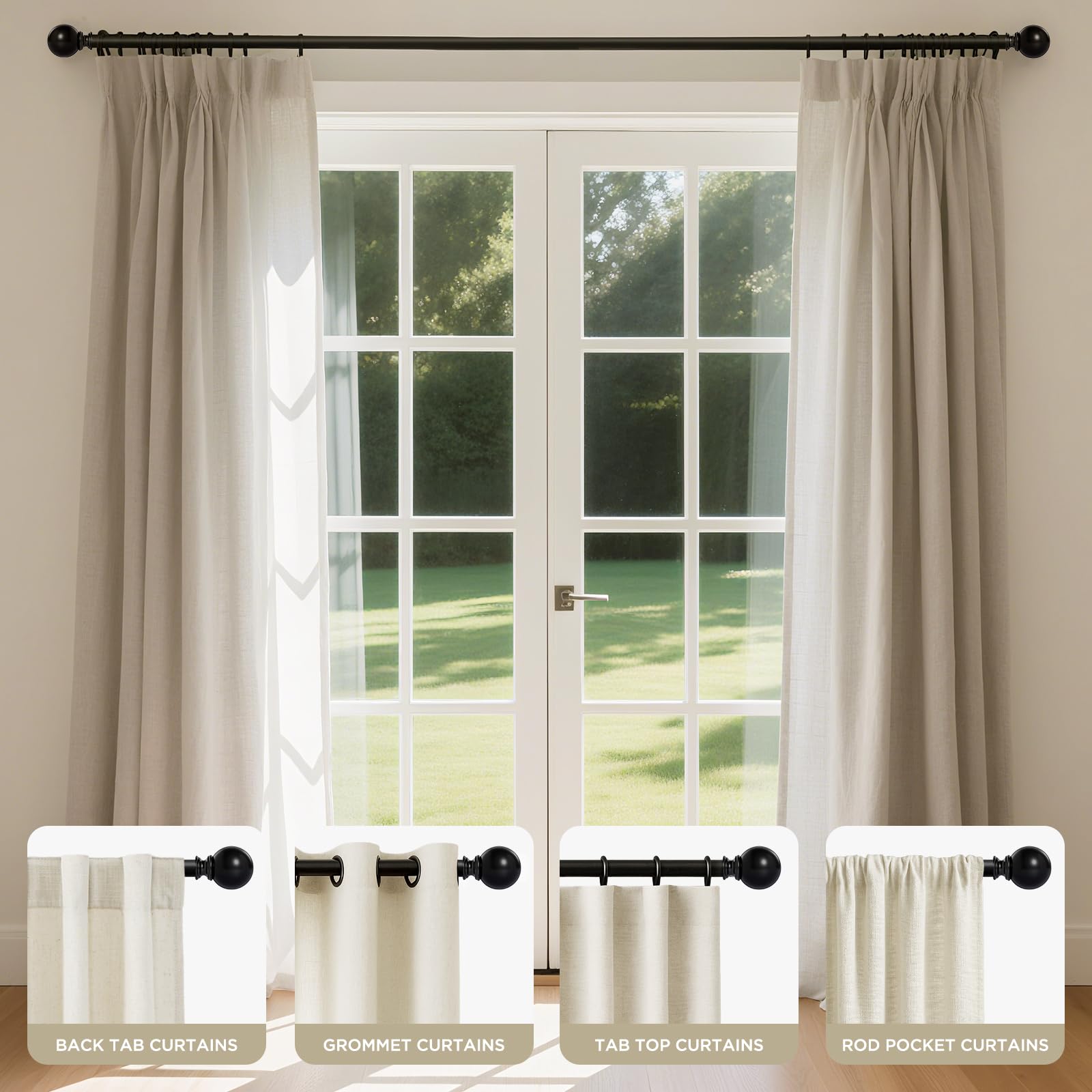 Joydeco Curtain Rod 32 to 88 Inch, 1 Inch Heavy Duty Adjustable Black Drapery Rod with Brackets, Easy Install for Living Room, Bedroom & Kitchen