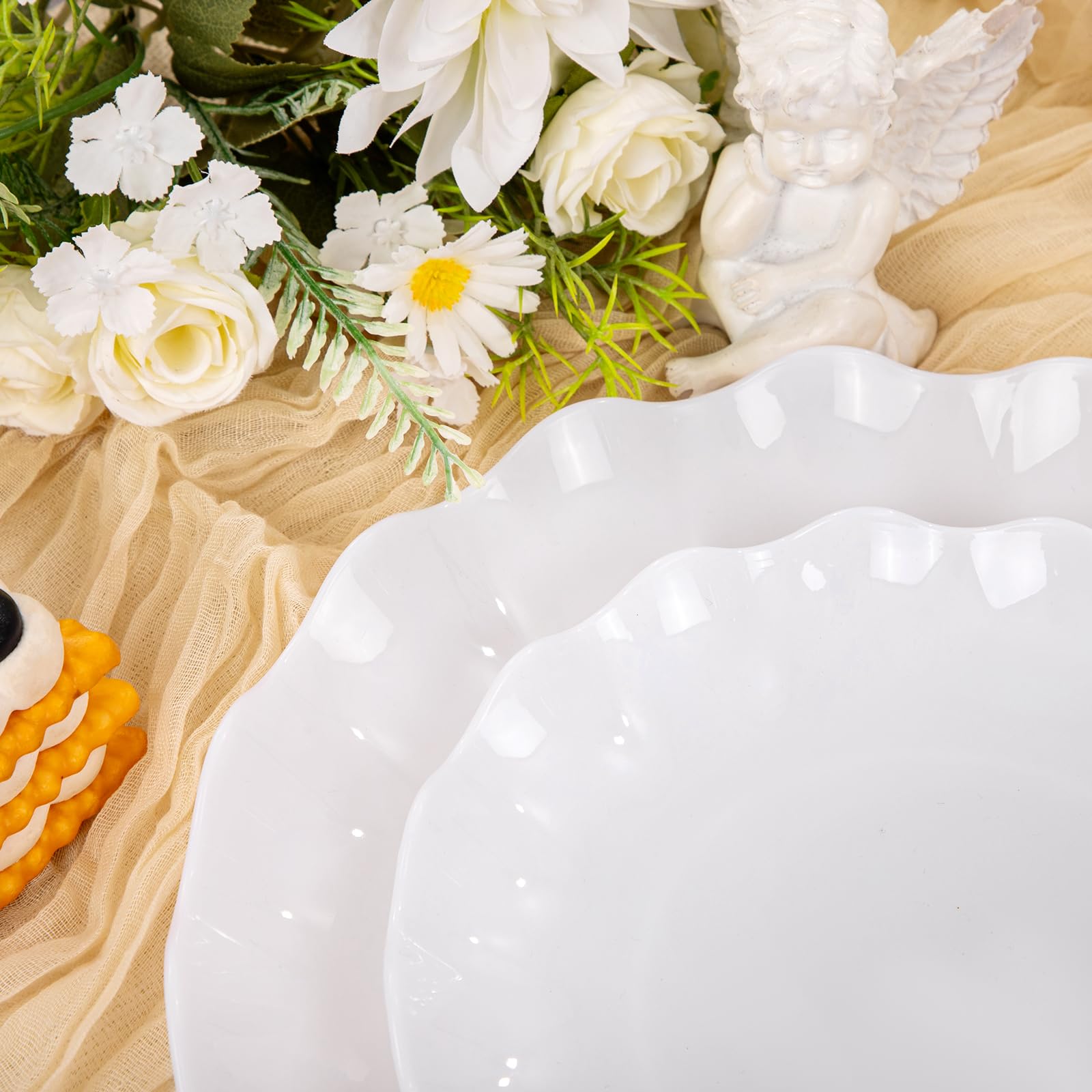 LIYH 24pcs White Plastic Plates Reusable, Unbreakable Dinner & Salad Plates, Microwave & Dishwasher Safe, Perfect for Parties, Birthday, Picnics, BPA Free (12 Guests)