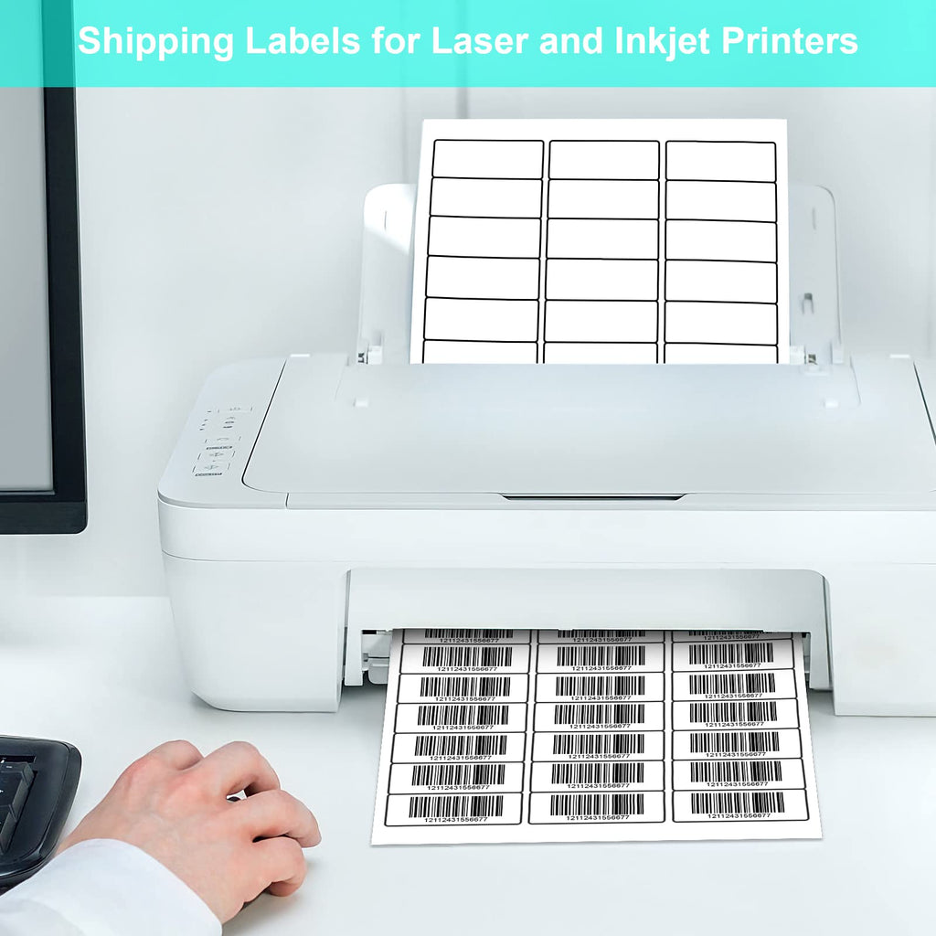 100 Sheets 3000 Labels LabelMore 30 up Labels 1" X 2-5/8" Shipping Labels Self Adhesive for Laser and Inkjet Printers 8.5" x 11" White.
