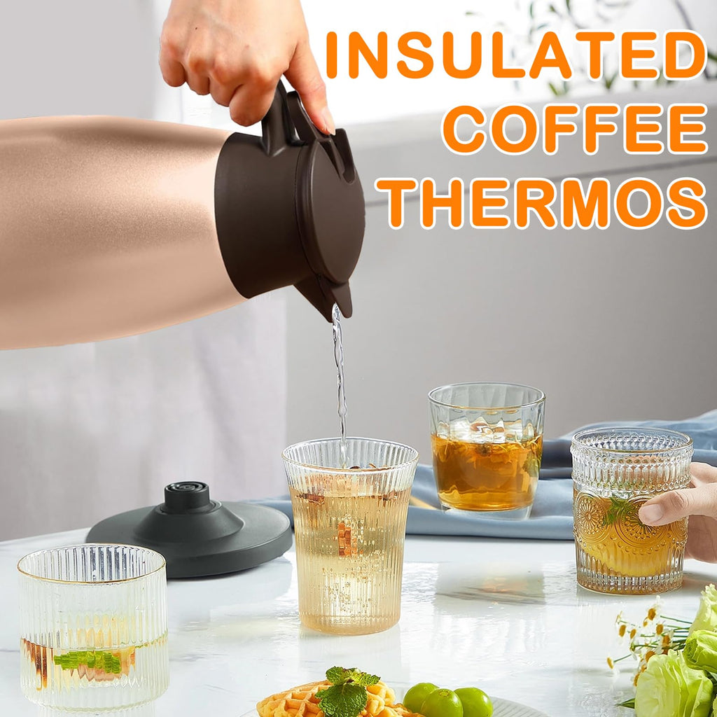 2 Pcs 68oz Stainless Steel Thermal Coffee Carafes, Double Walled Vacuum Carafe,Thermal Pot Flask for Coffee,Tea,Hot Water,Hot Beverage,12 Hours Hot, 24 Hours Cold (Silver, Rose Gold)