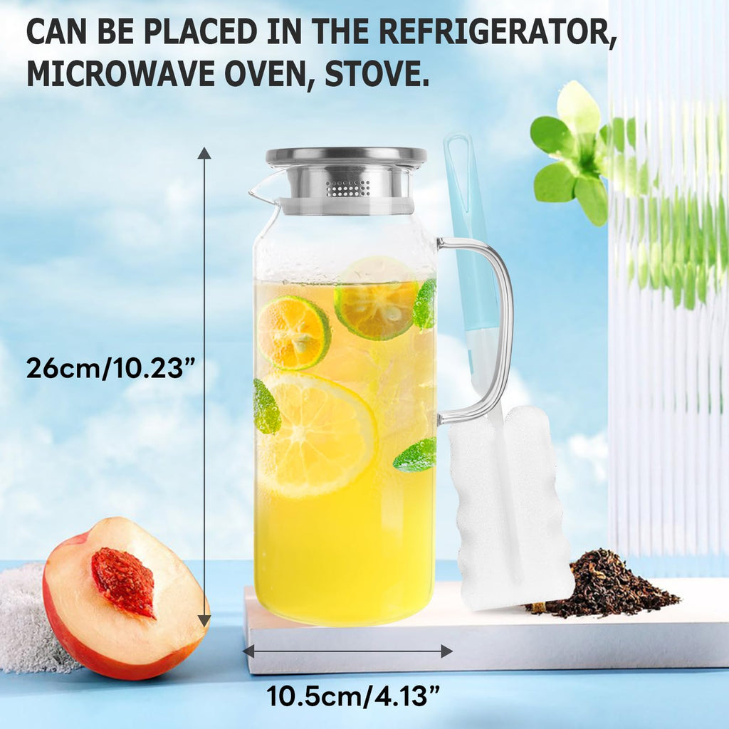 Yirilan Glass Pitcher, 2 Liter/68 OZ Water Pitcher with Lid and Spout, Large Pitchers for Drinks,Glass Water Carafe,Glass Jug,Beverage Pitcher.
