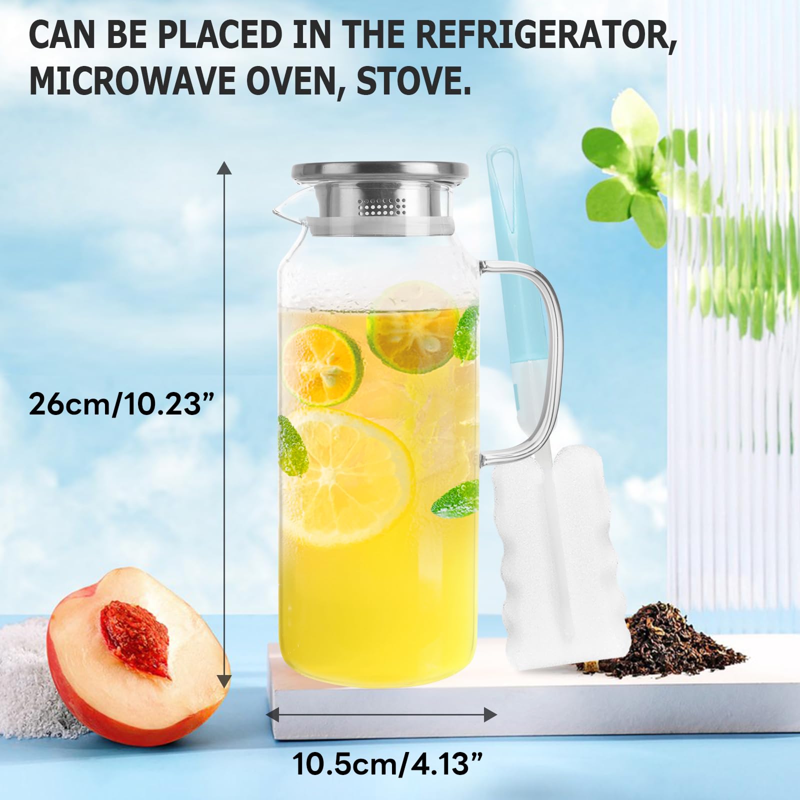 Yirilan Glass Pitcher, 2 Liter/68 OZ Water Pitcher with Lid and Spout, Large Pitchers for Drinks,Glass Water Carafe,Glass Jug,Beverage Pitcher.