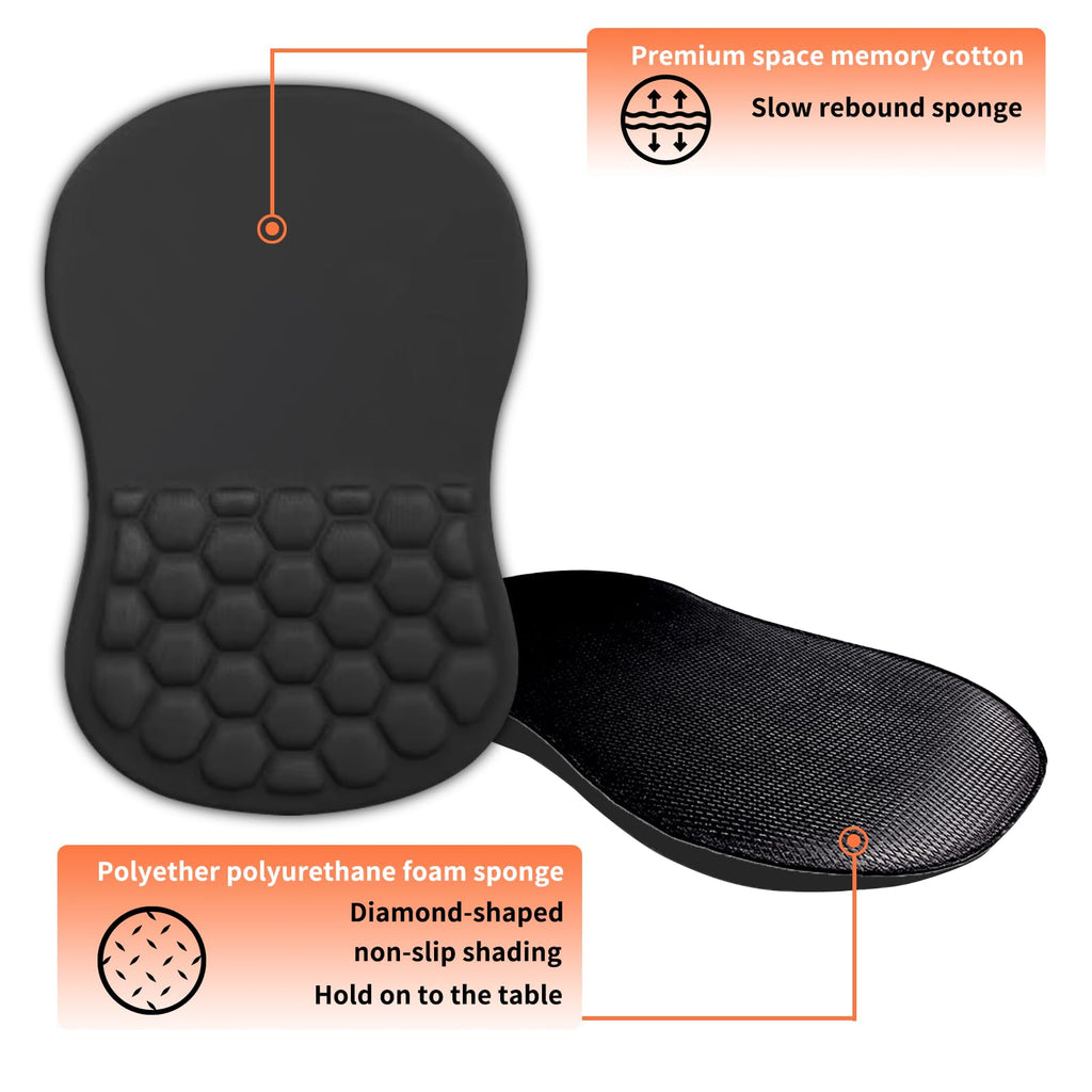 Ergonomic Mouse Pad Wrist Support with Massage Design - Wrist Rest Pain Relief Mousepad with Memory Foam&Non-Slip Base, Mouse Pads for Wireless Mouse&Desk, Comfortable Durable Gaming Mouse Mat, Black