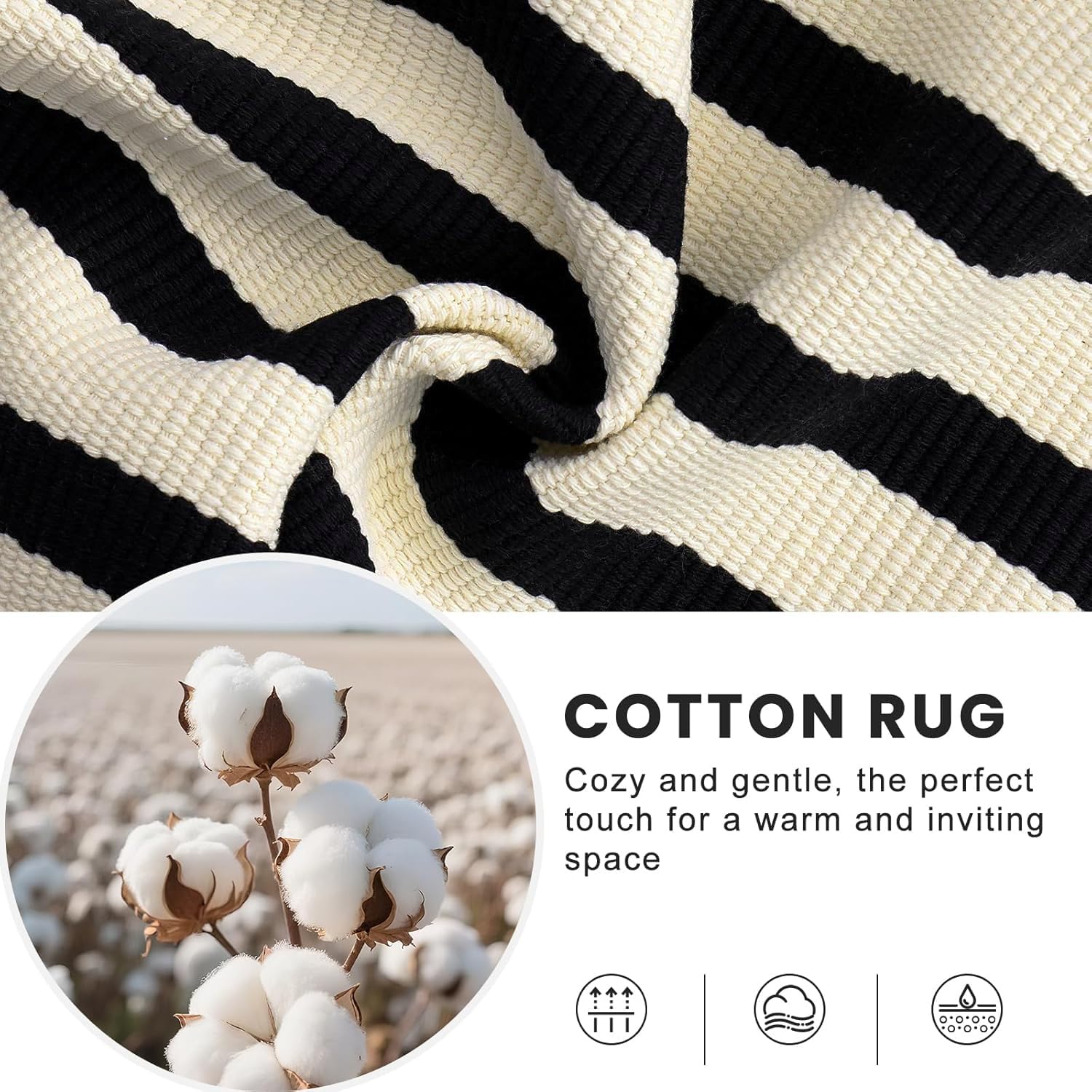 Colorxy Black and White Front Door Mat Outdoor 2x4.2 Cotton Handwoven Layered Welcome Mat Washable Stripe Outdoor Mats for Entrance Porch Front Door Decor